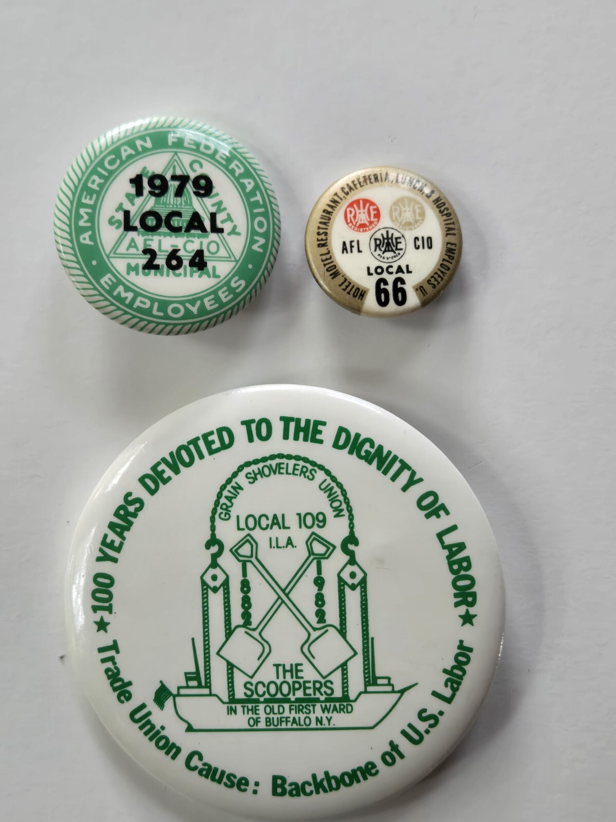 Vintage Metal Local Unions Pin Back Buttons 