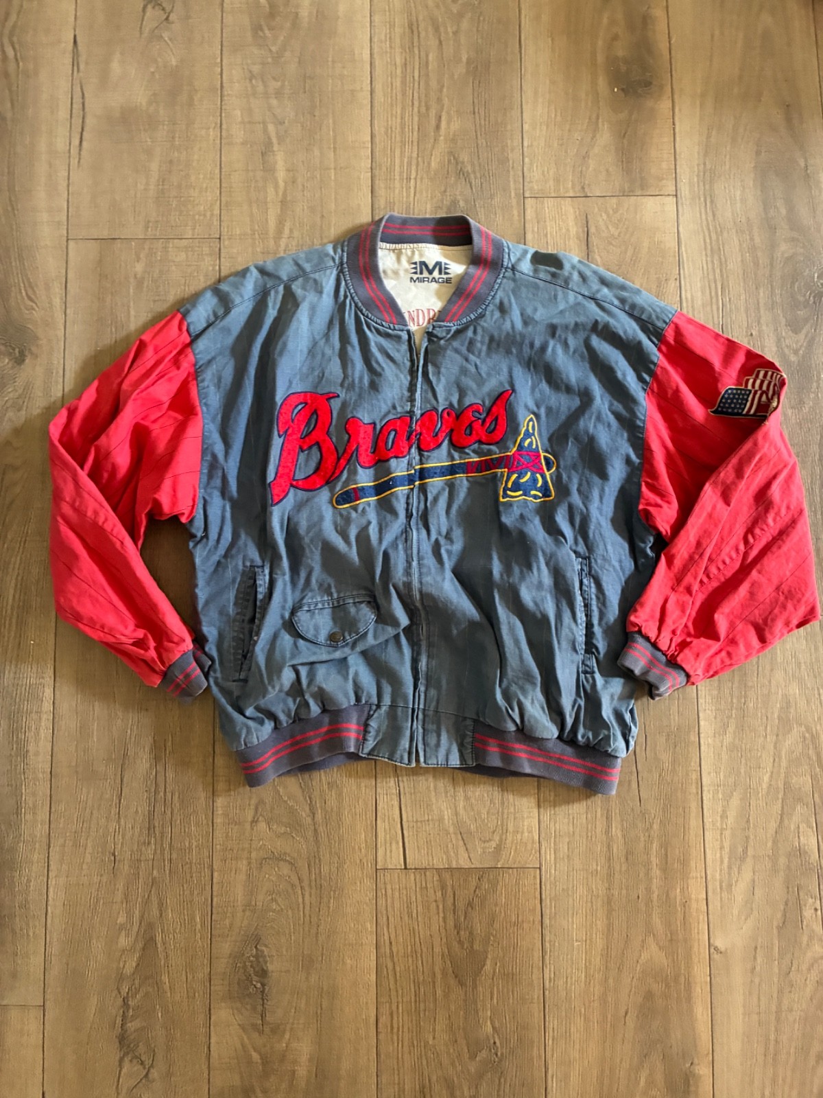 VTG Mirage Men\'s Reversable Atlanta Braves Spell Out Cotton Jacket Sz XL 90s