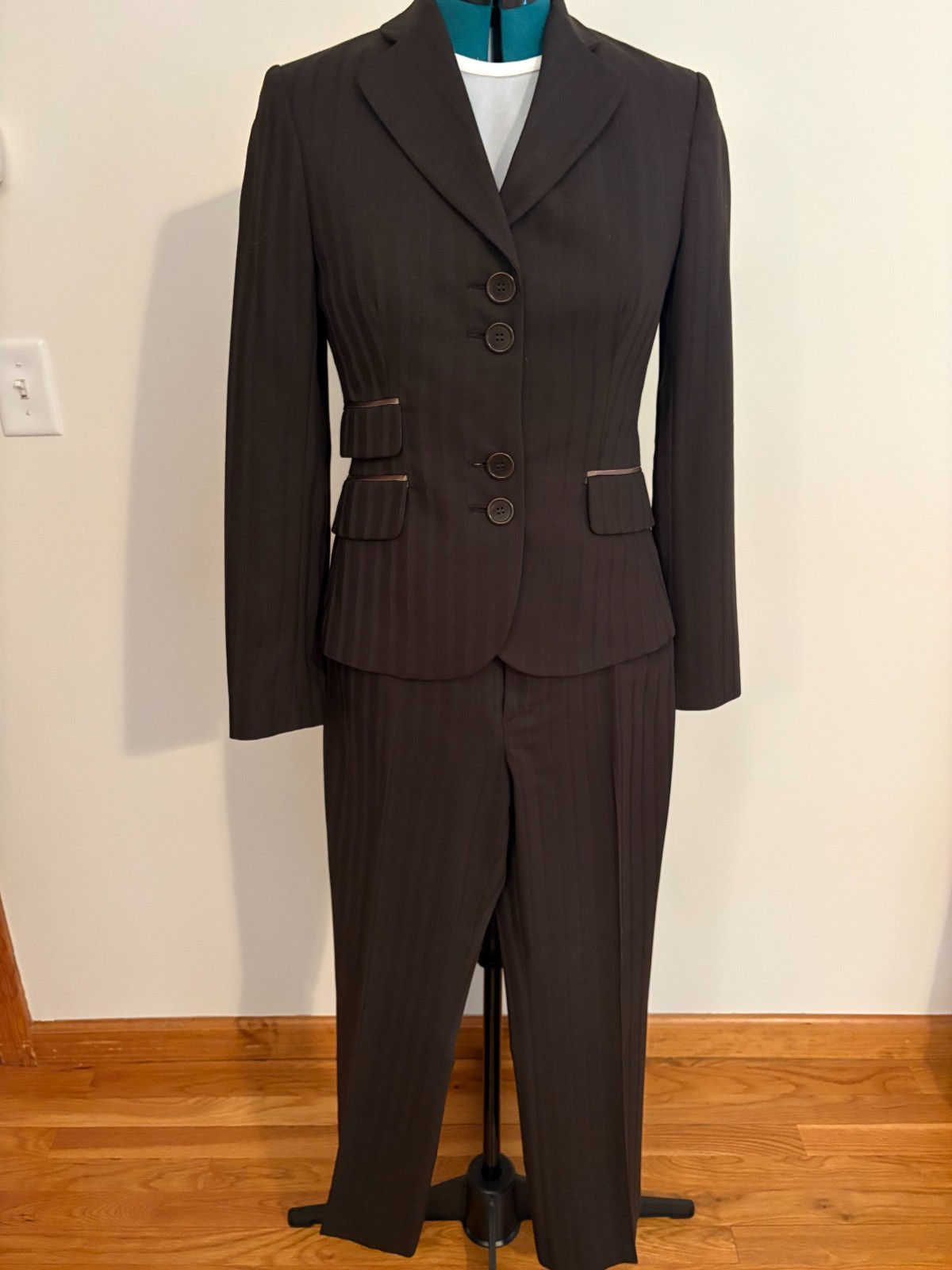 Women\'s Tailored Blazer and  Wide Leg Pants Suit, Brown  (US 6)