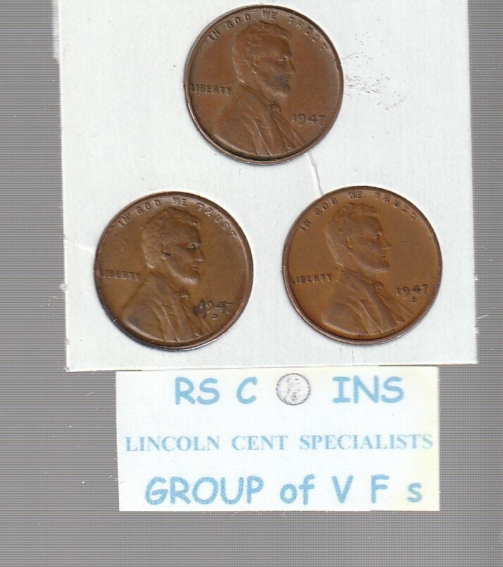 1944S  1945S  1946S  1947S   ~  4 coin  Lincoln Cent Set  /  all VERY FINES