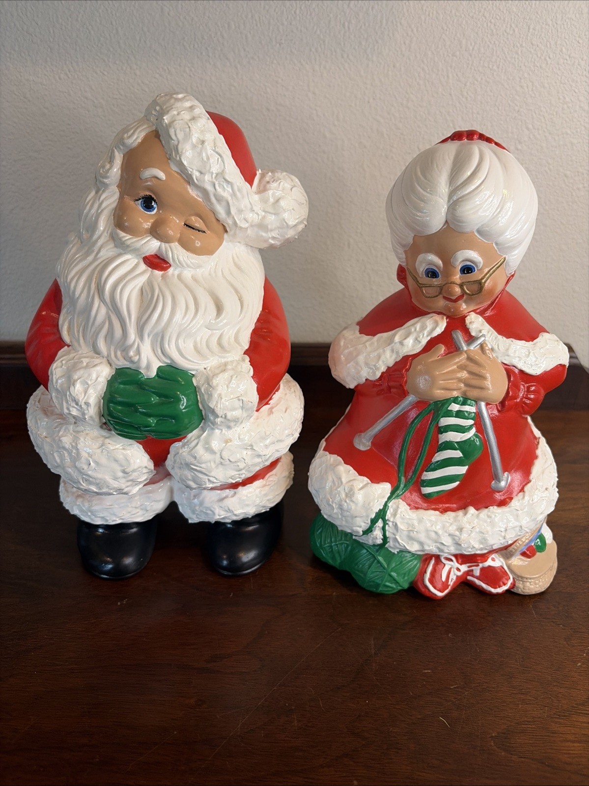 VTG Atlantic Mold Ceramic Santa Winking & Mrs Claus Knitting Hand Painted 9” VTG Atlantic Mold Ceramic Santa Winking & Mrs Claus Knitting Hand Painted 9”