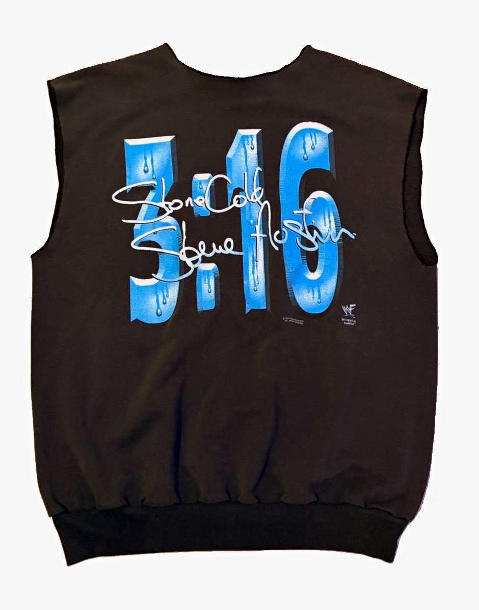 WWF Stone Cold Steve Austin 3:16 Graphic Black Sleeveless Cotton Sweatshirt M