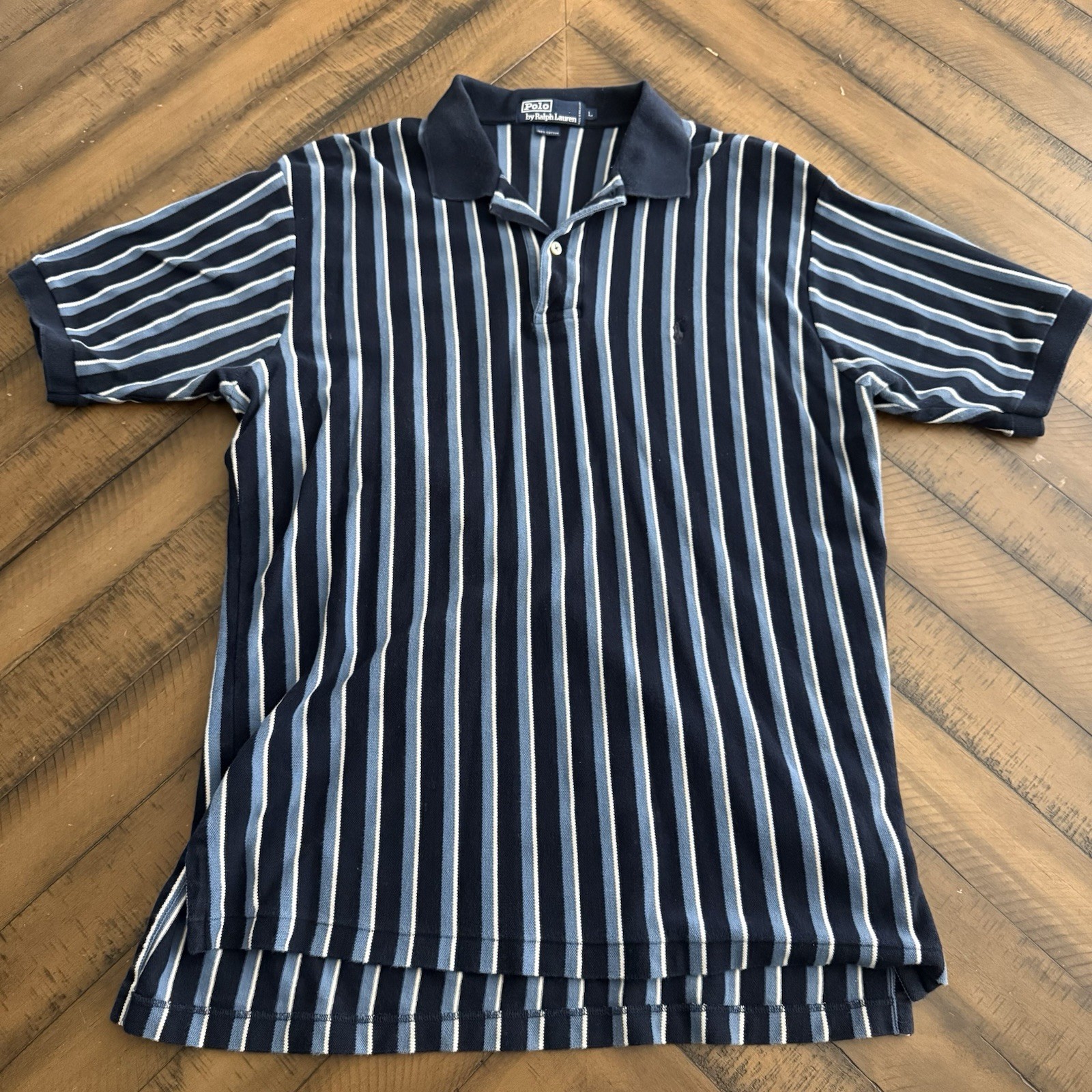 Vintage Polo Ralph Lauren Shirt Mens Large Blue White Striped USA 90s Pony