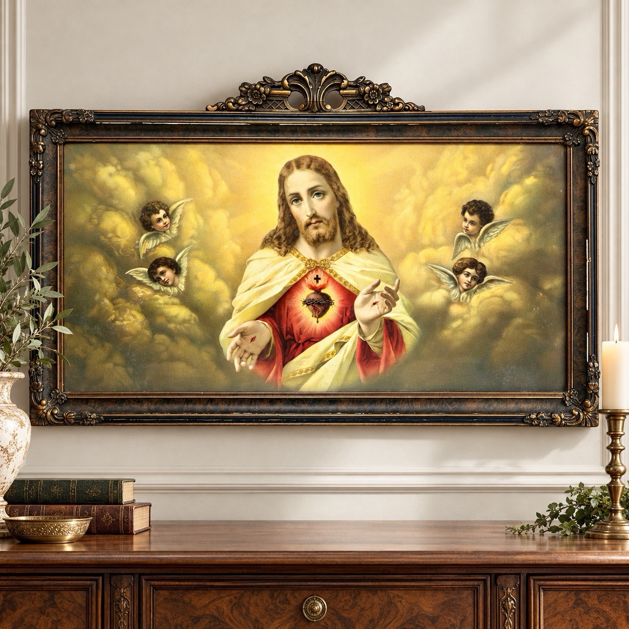 Vintage Sacred Heart of Jesus Framed Print 30