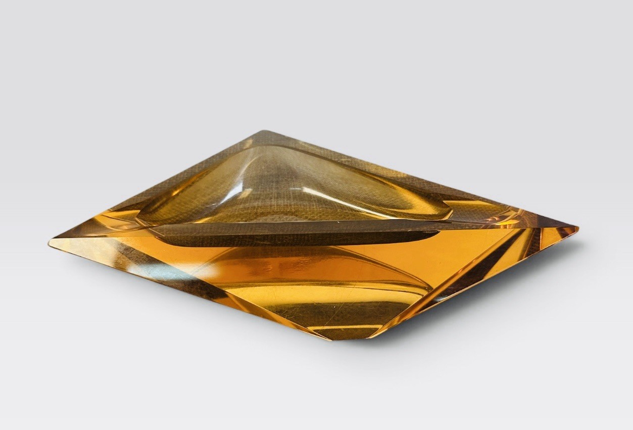 Vintage 1970s Amber Art Glass Ashtray Catchall Flavio Poli Style MCM Faceted