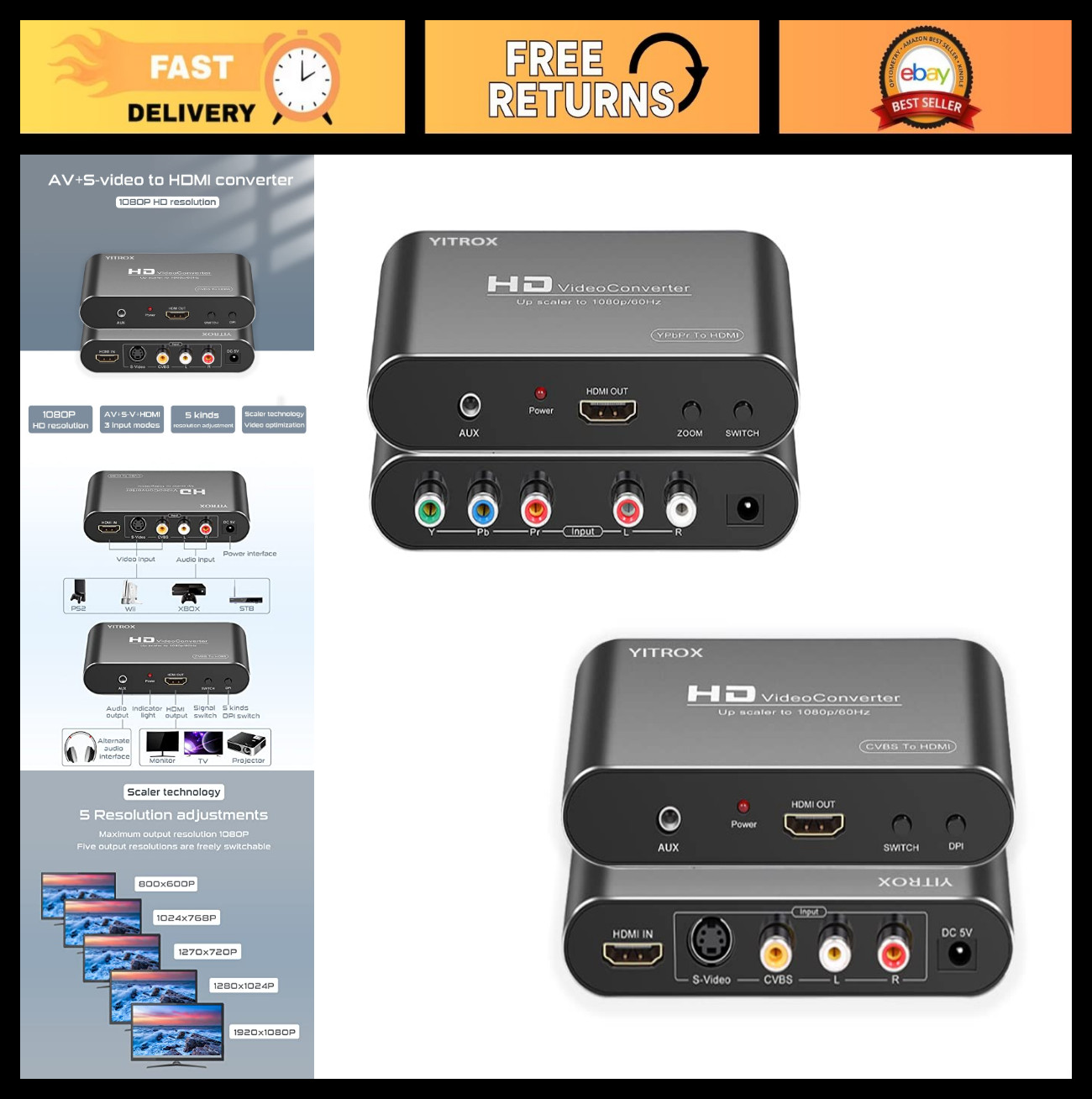 HDMI & AV S-Video to HDMI Converter for Wii, PS2, PS3, Xbox 360, DVD Player HDMI & AV S-Video to HDMI Converter for Wii, PS2, PS3, Xbox 360, DVD Player