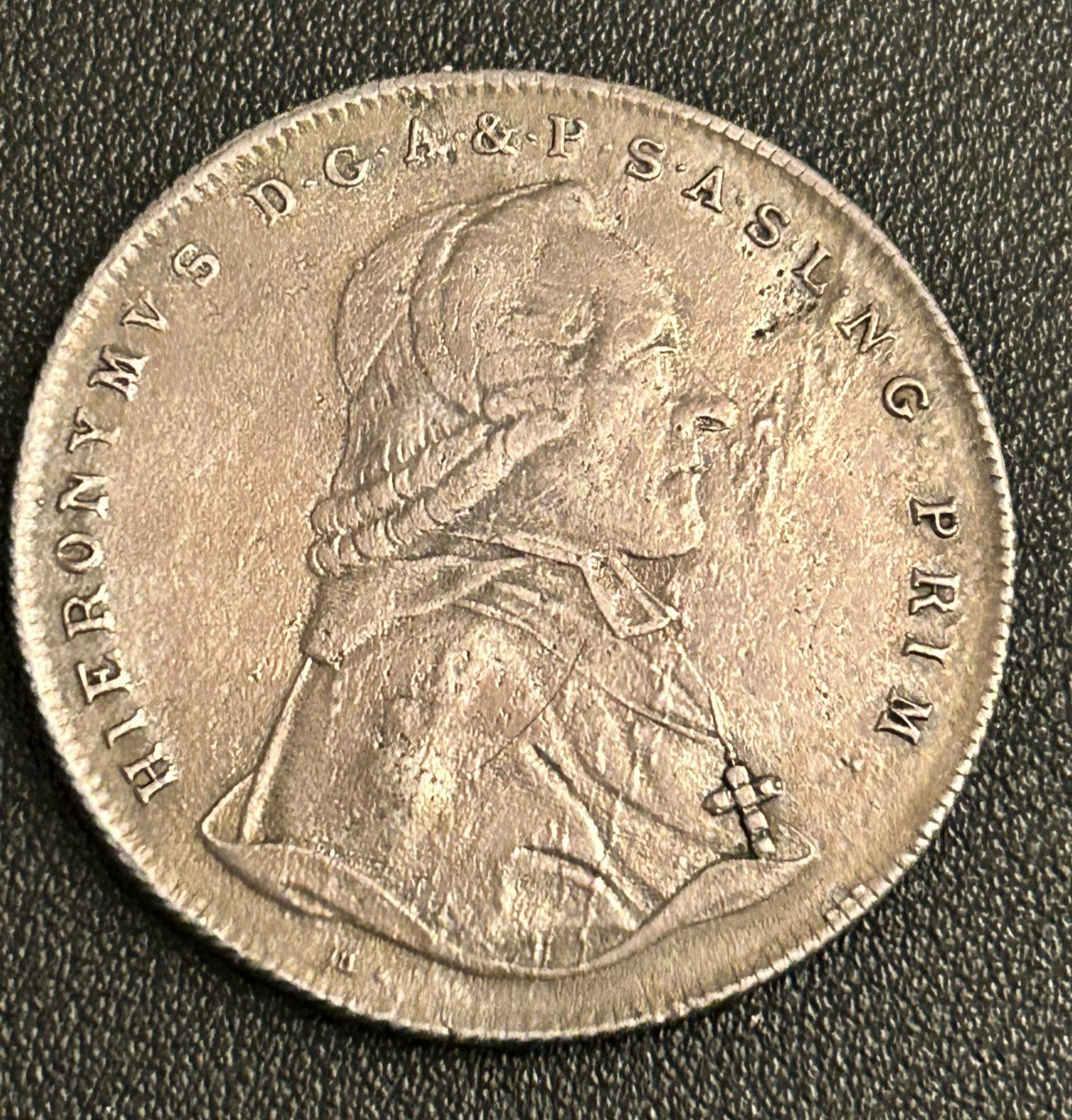 1791 AUSTRIAN Salzburg Colloredo- Patron of Mozart - SILVER Thaler coin 1791 AUSTRIAN Salzburg Colloredo- Patron of Mozart - SILVER Thaler coin