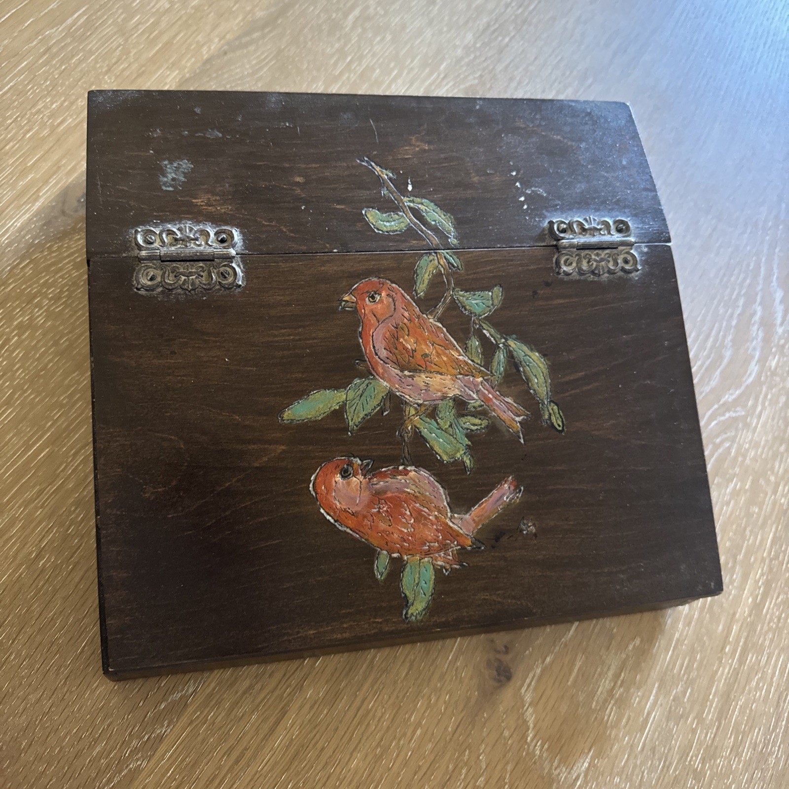 Vintage Rare Hand Crafted Japanese/Chinese JewelryBox Brown 9” Birds Vintage Rare Hand Crafted Japanese/Chinese JewelryBox Brown 9” Birds