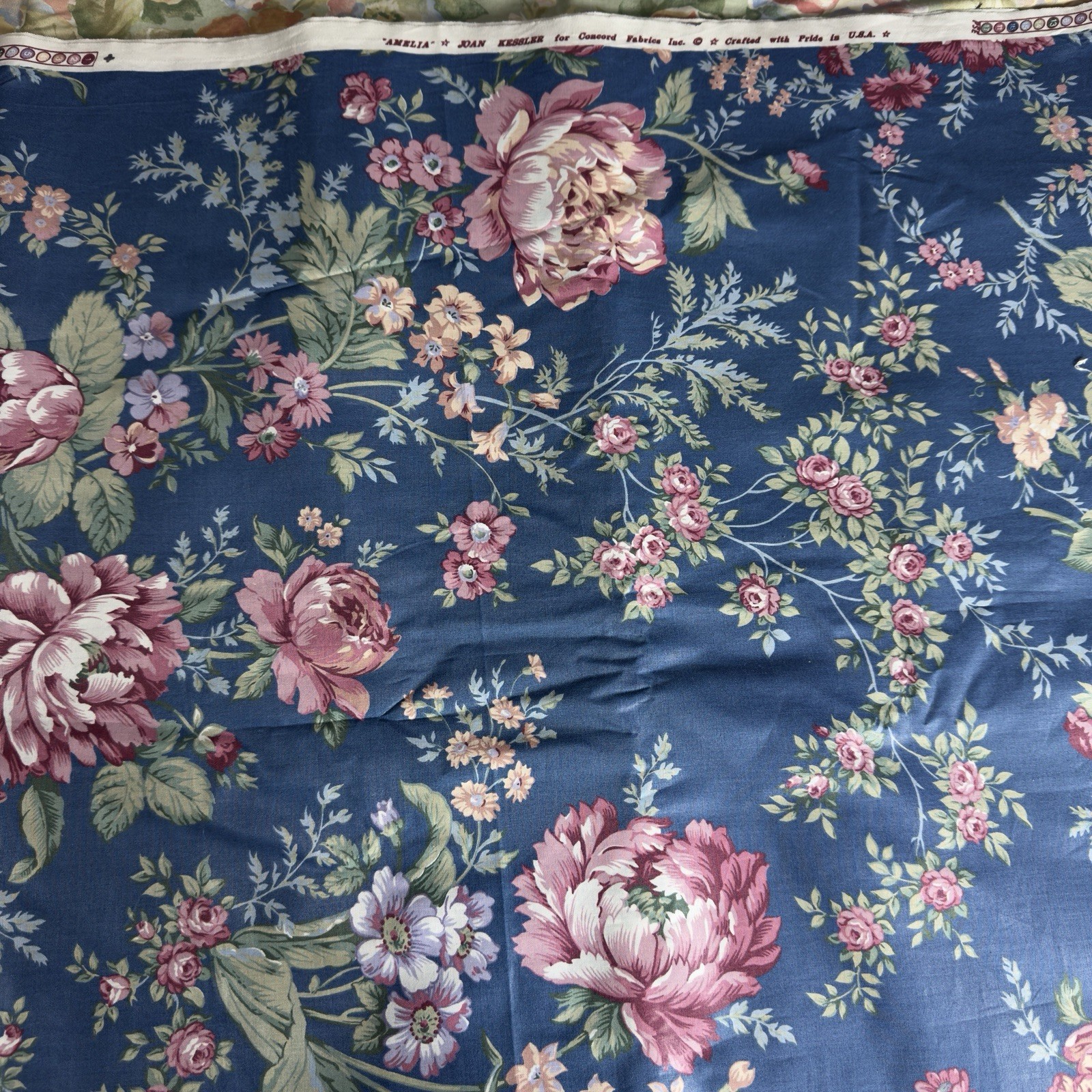 Vtg Joan Kessler “Amelia” Floral Fabric ☆  3 + Yards ☆ Uncut Brand New 56” Wide
