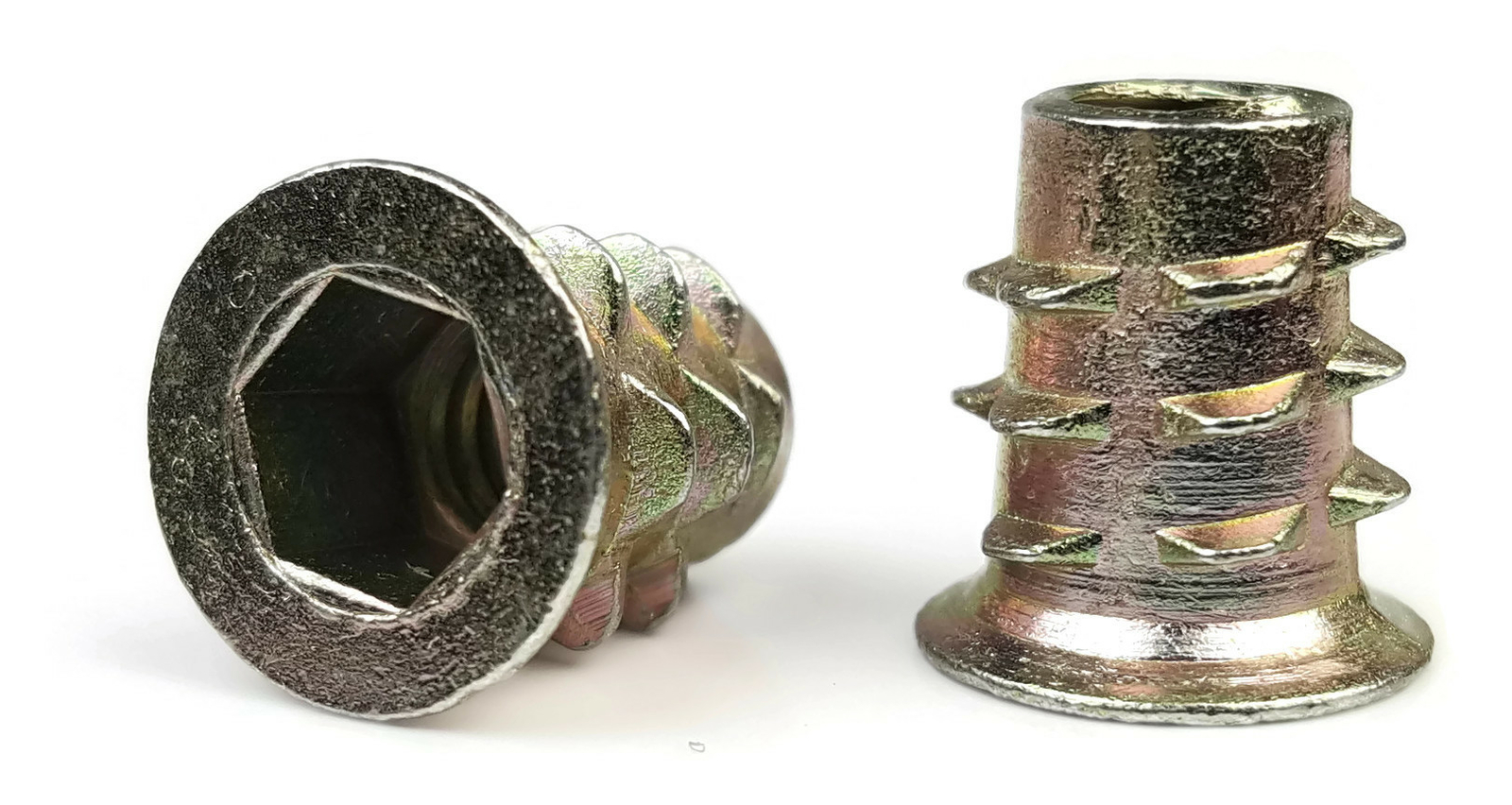 EZ-LOK Die Cast Zinc Flange Hex-Drive Threaded Inserts for Wood - #8-32