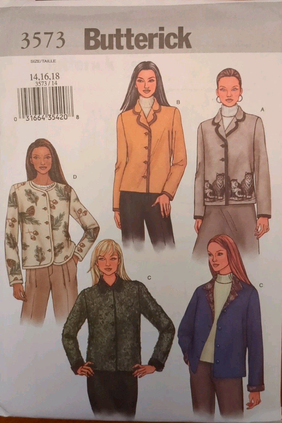 BUTTERICK EASY Sewing Pattern #3573 Misses' JACKET size 14-16-18 UC/FF