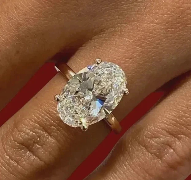 6CT Oval Cut Real Moissanite Solitaire Engagement Ring 14k Yellow Gold Plated