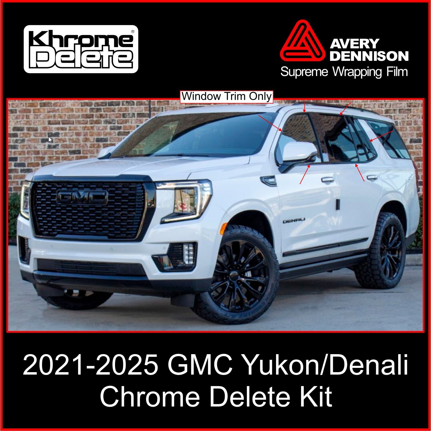 Chrome Delete Vinyl Overlay fitting a 2021-2025 GMC Yukon/Denali (Glossy Black)