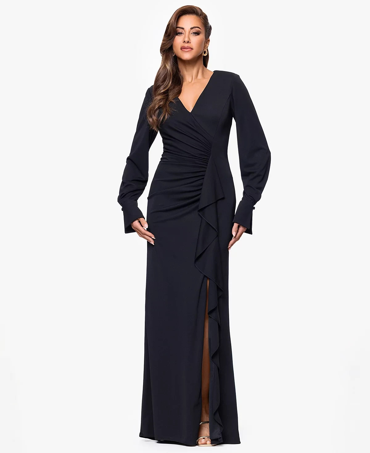 NEW XSCAPE Women\'s 8 Long Sleeve Side Slit Jersey Dress • Reg Price $219