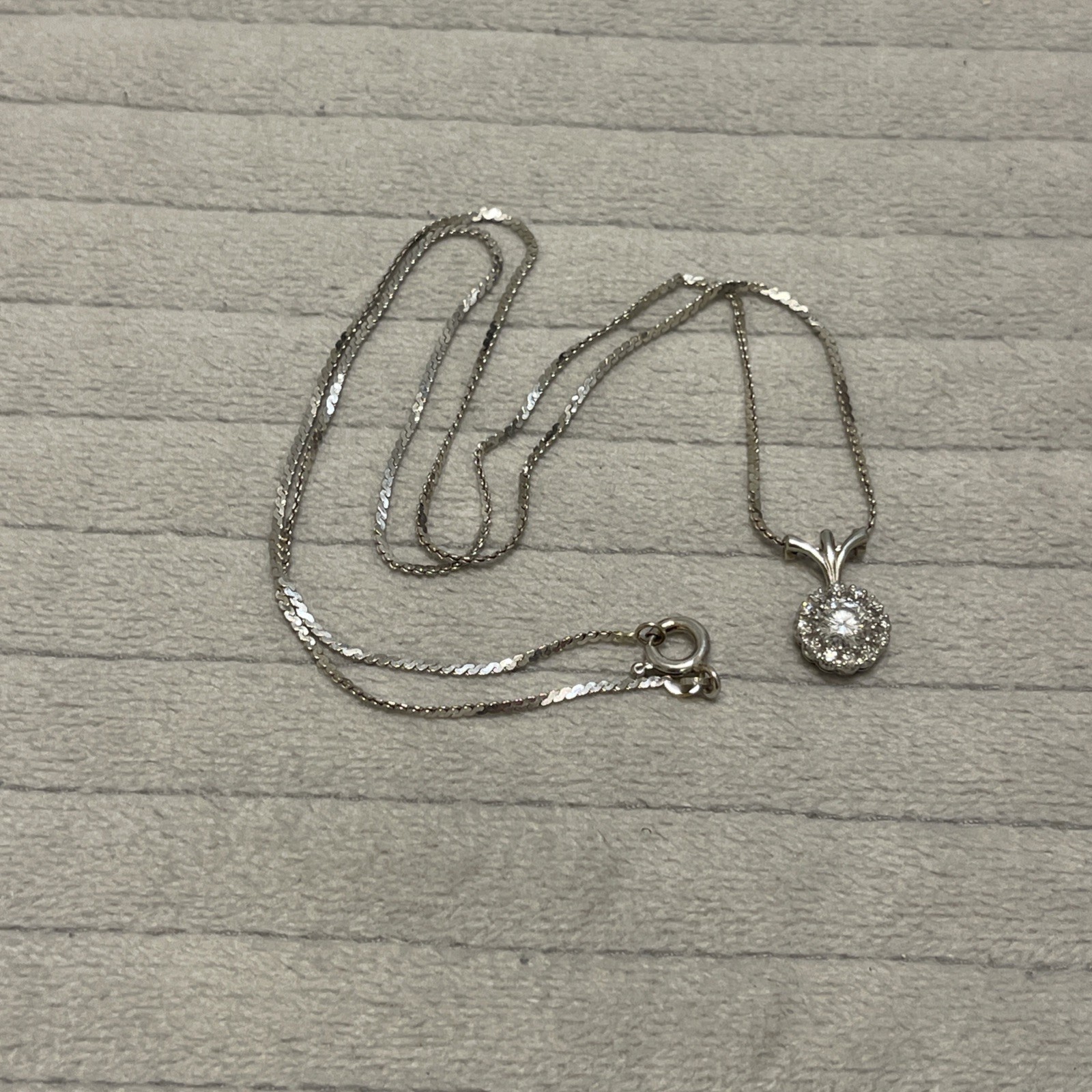 Vintage Jabel .5 Ct Diamond Halo Pendant Necklace 14k White Gold .75tcw