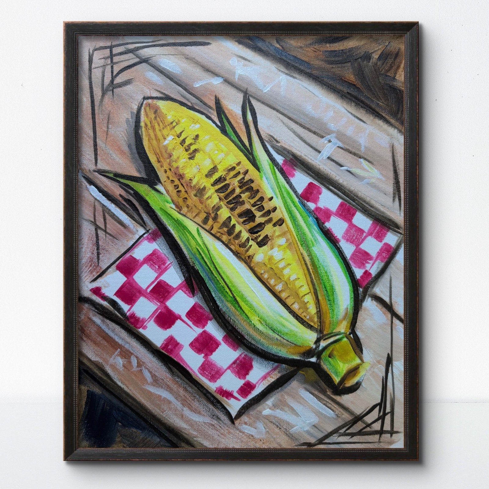 KYMA Original Hand Painted Expressionist Cookout Corn Signed Acrylic Canvas Art