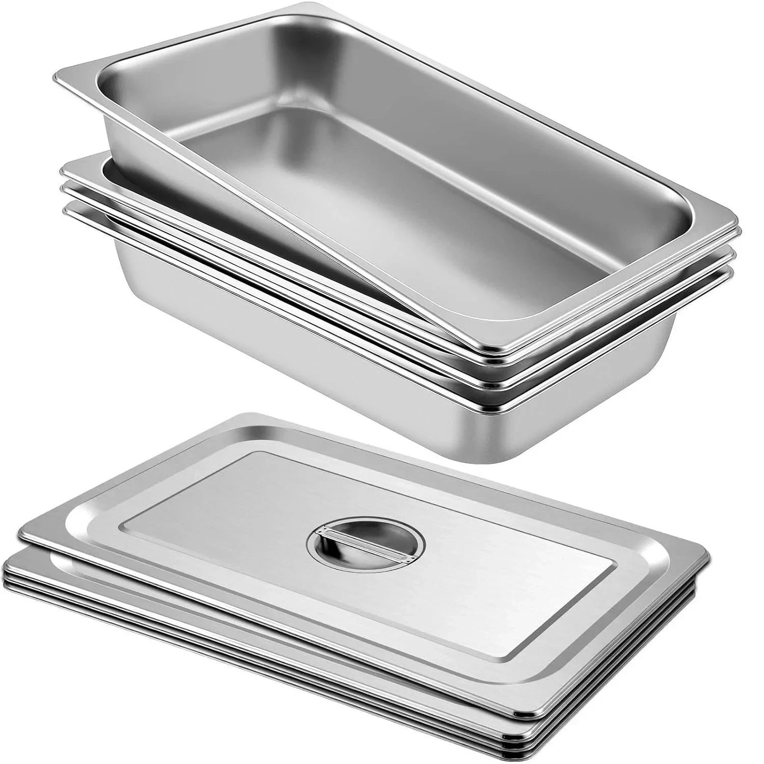 4 Pack Stainless Steel Full Size Hotel Pans with Lids - 3.7\ 4 Pack Stainless Steel Full Size Hotel Pans with Lids - 3.7\
