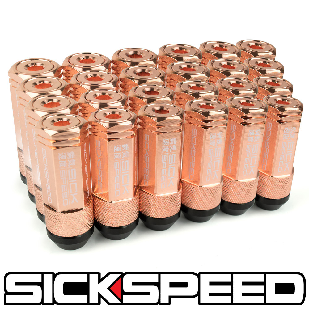 SICKSPEED 24 PC ROSE GOLD CAPPED ALUMINUM EXTENDED 50MM 3 PC LUG NUTS 14X2