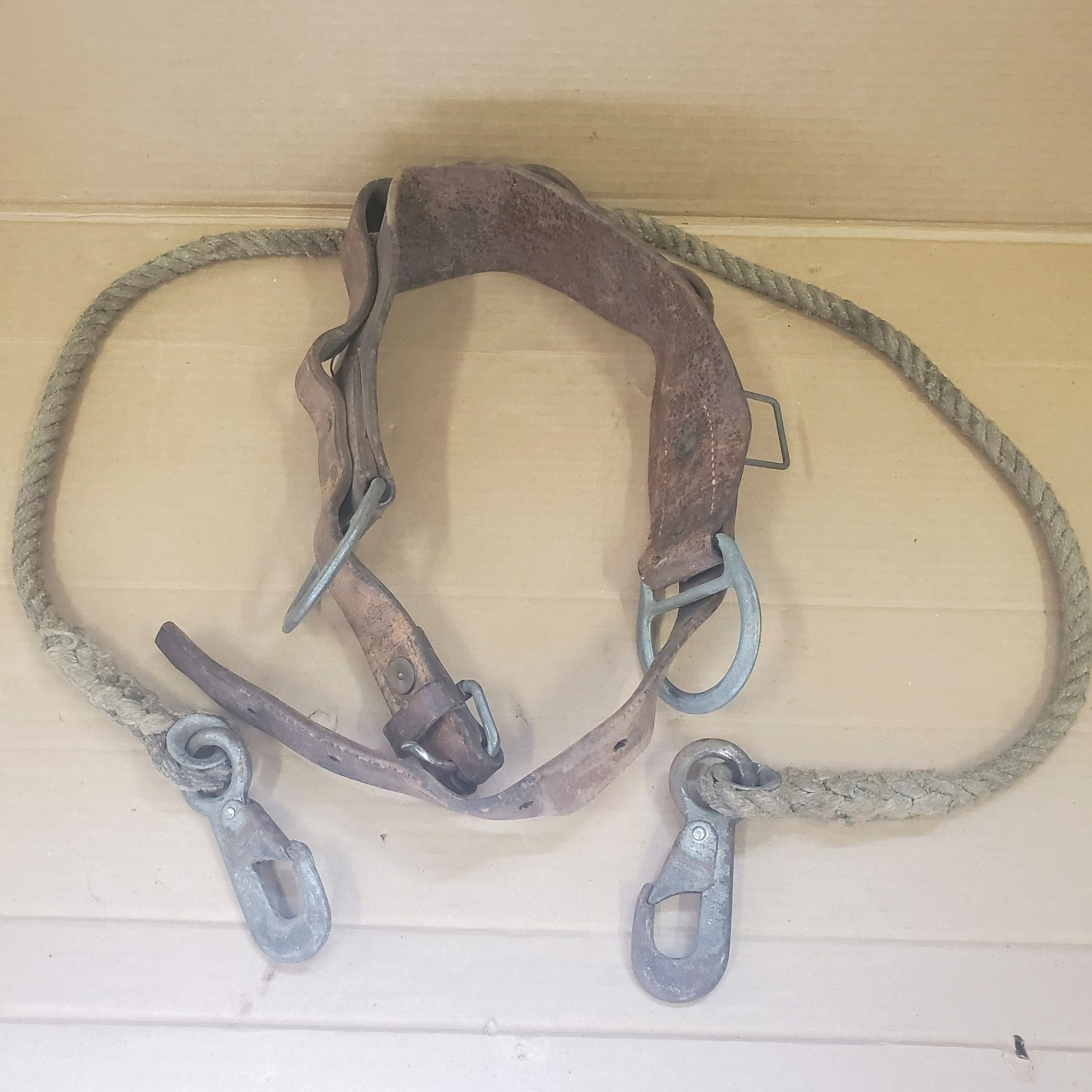 Vintage 1950-1960's M Klein & Sons Chicago USA Leather Climbing Belt Safety Rope Vintage 1950-1960's M Klein & Sons Chicago USA Leather Climbing Belt Safety Rope