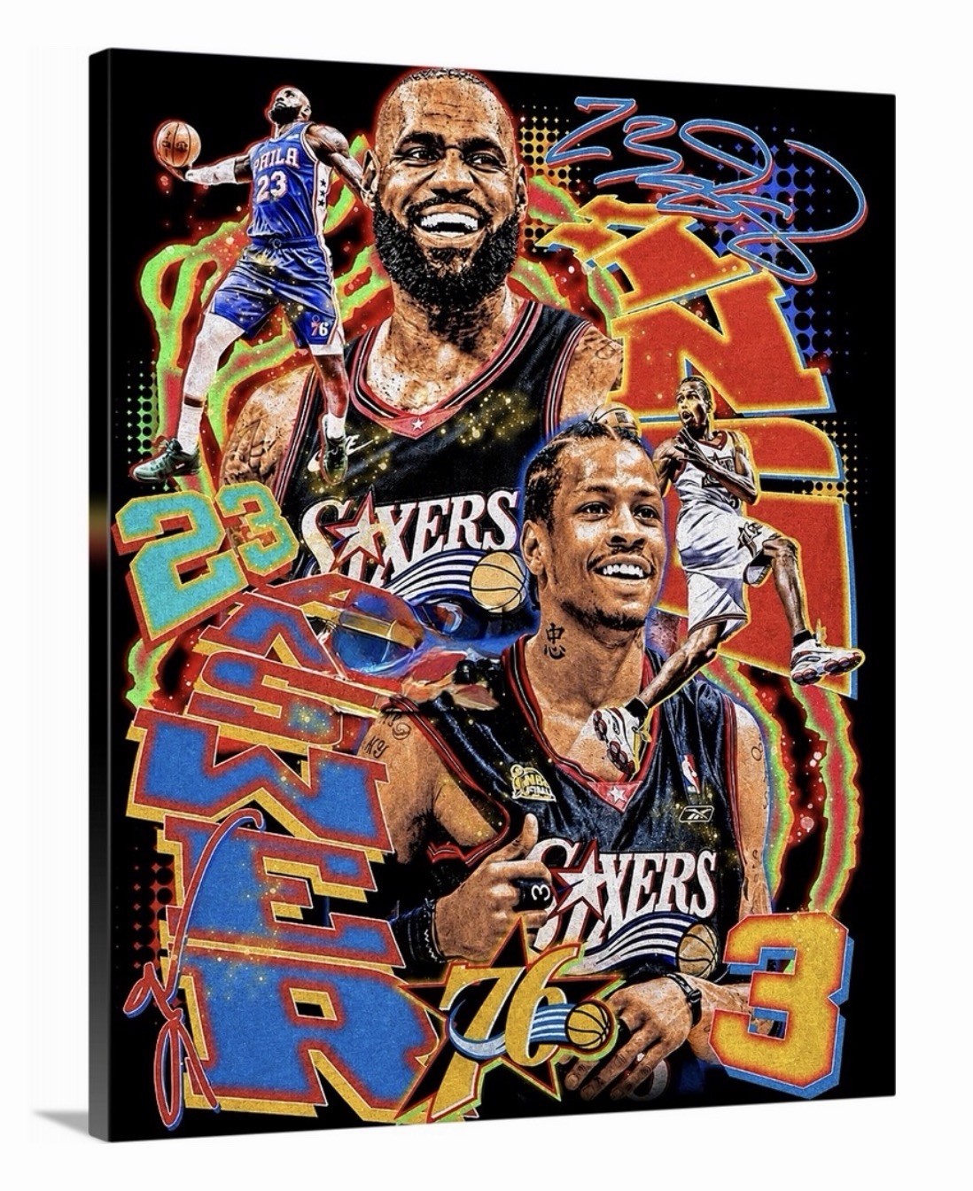 LeBron James Canvas And Allen Iverson 16X20 Philadelphia 76ers Philly PHILA
