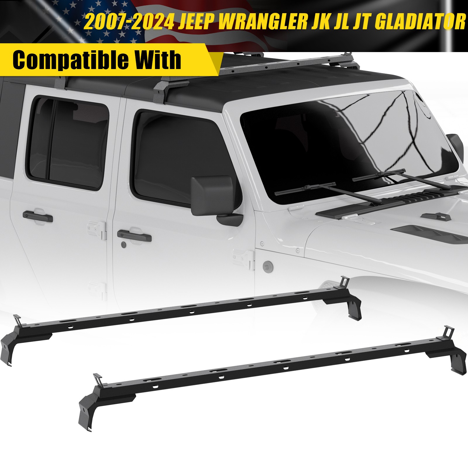 Hard Top Roof Rack Cross Bars for 2007-2024 Jeep Wrangler JK JL Gladiator JT