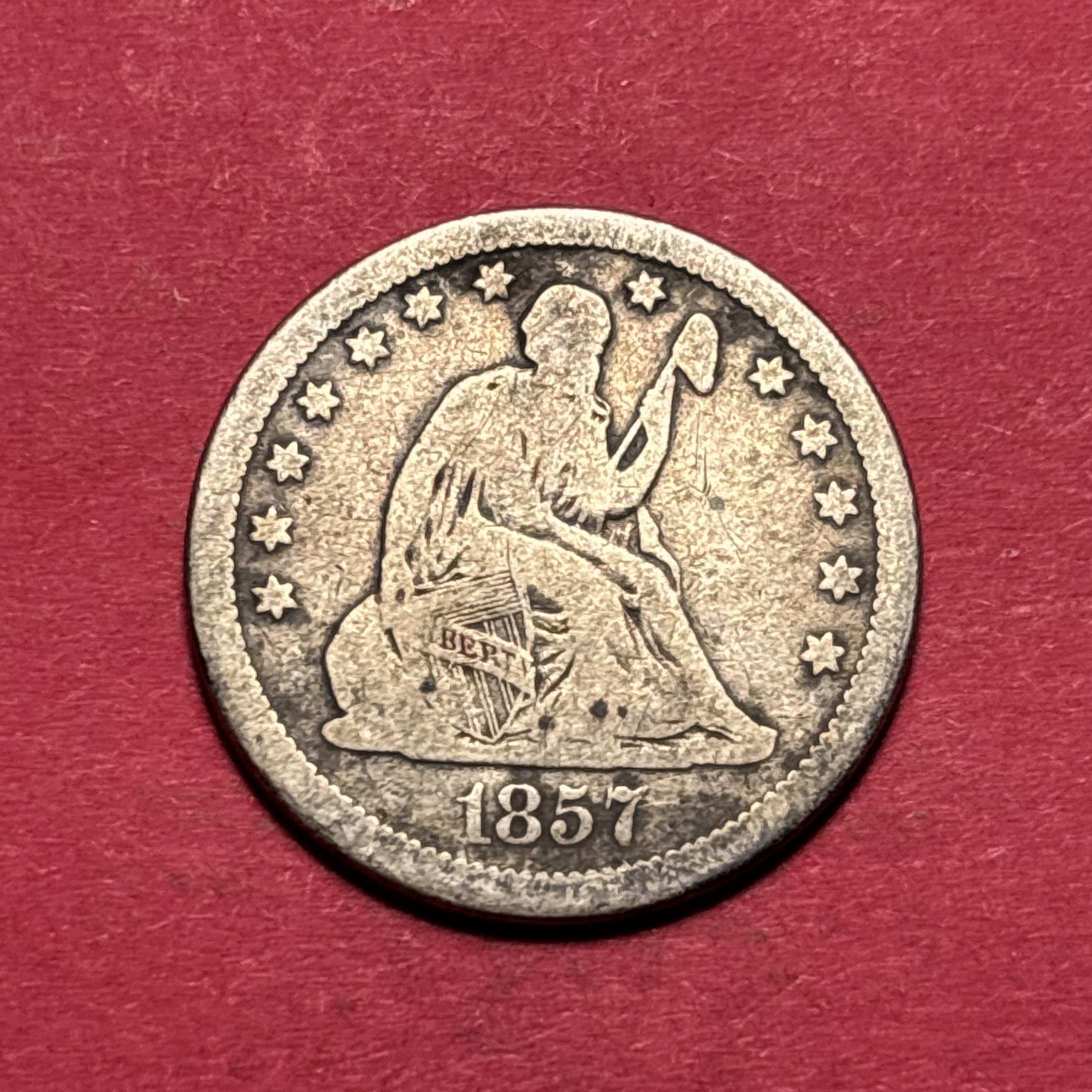 (1) Beautiful Antique 1857-P Seated Liberty Quarter VG-VERY GOOD NICE DETAIL