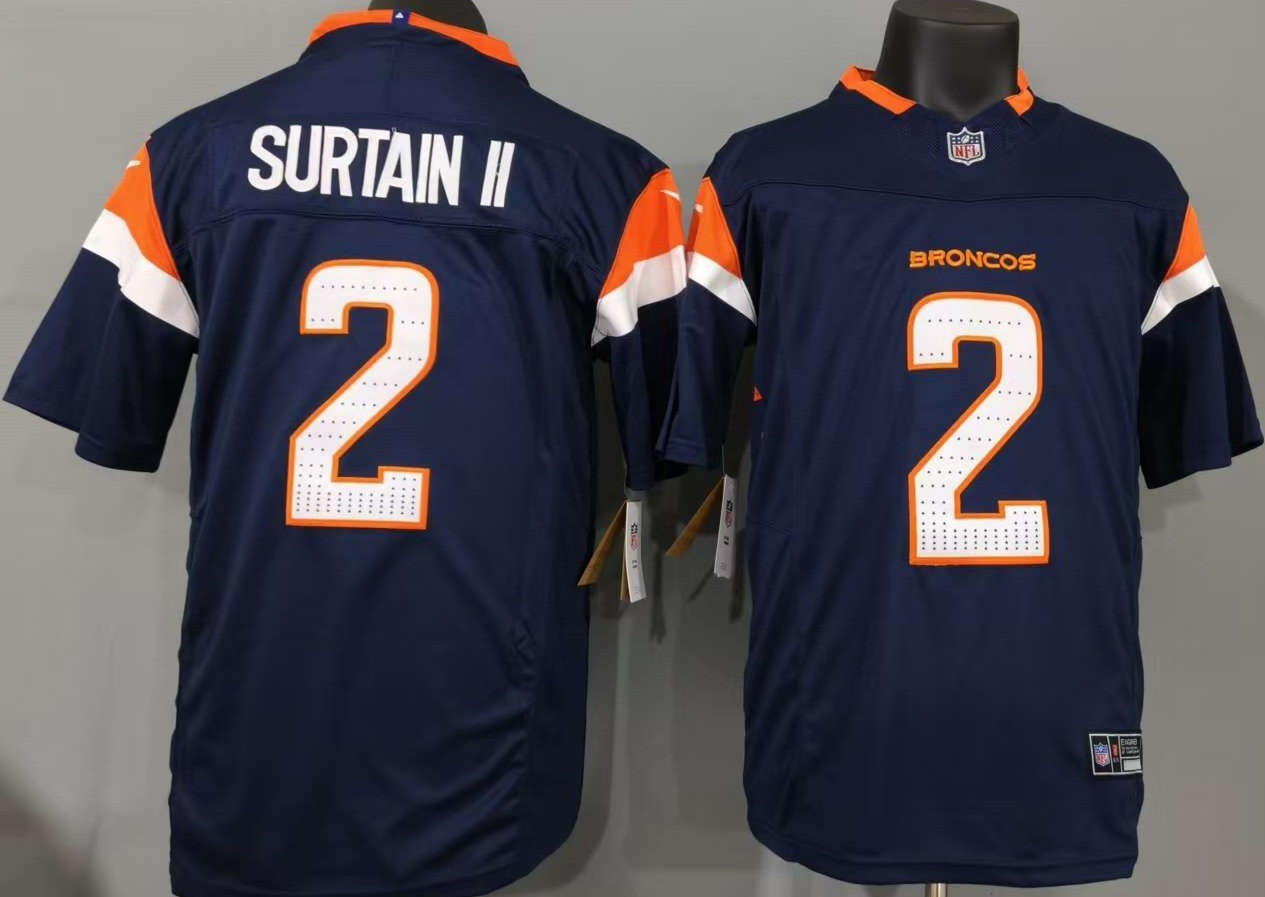 Tariffs​ Free DEN Broncos F.U.S.E Navy Sewn Stitched Jersey.