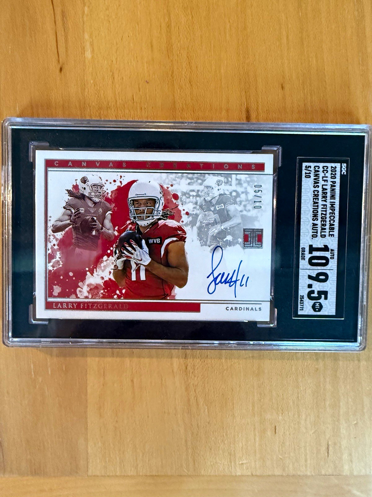 2020 Panini Impeccable Larry Fitzgerald Canvas Holo Silver Auto /10 SGC 9.5