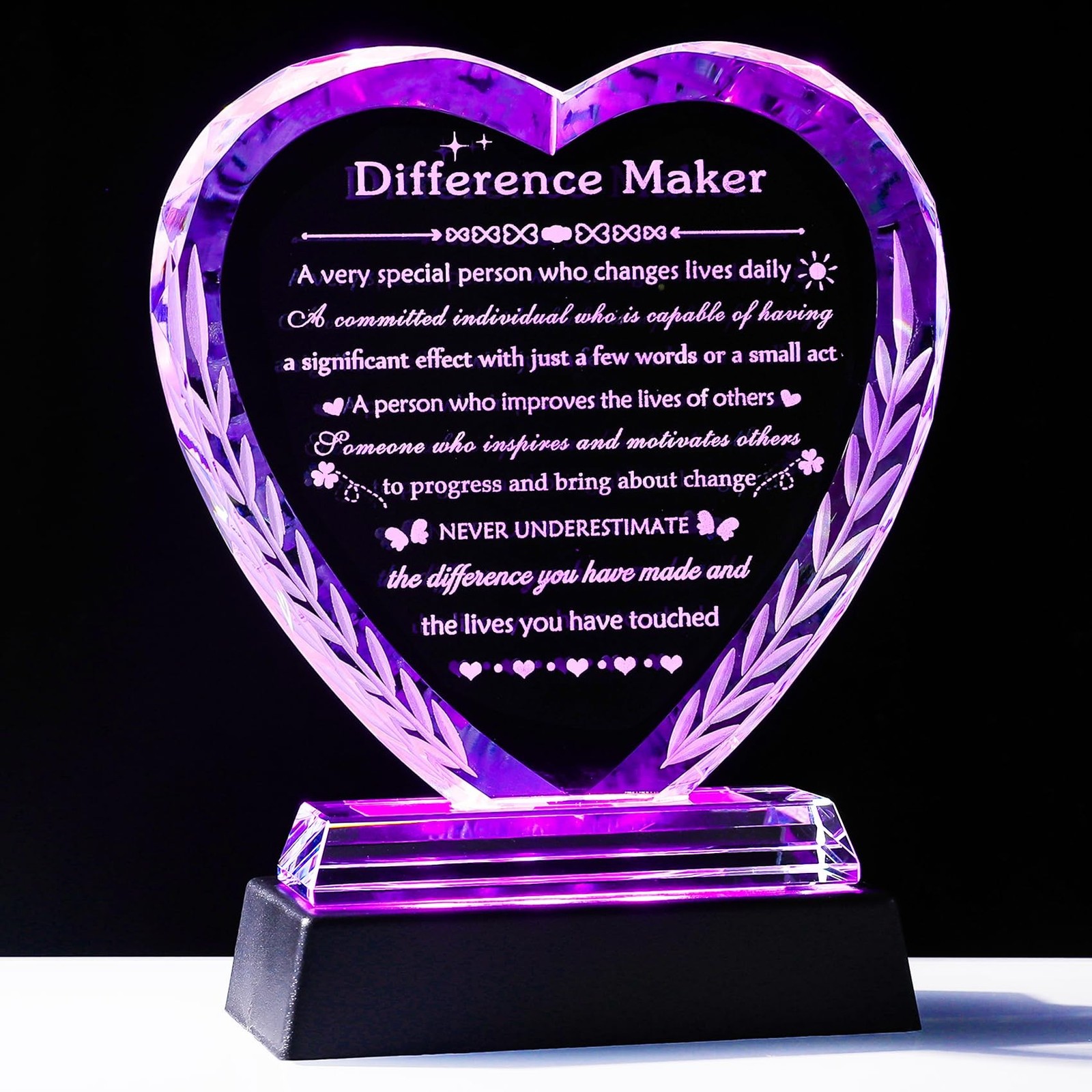 YWHL Difference Maker Gifts Crystal Plaque with Colorful LED Base Thank You A... YWHL Difference Maker Gifts Crystal Plaque with Colorful LED Base Thank You A...