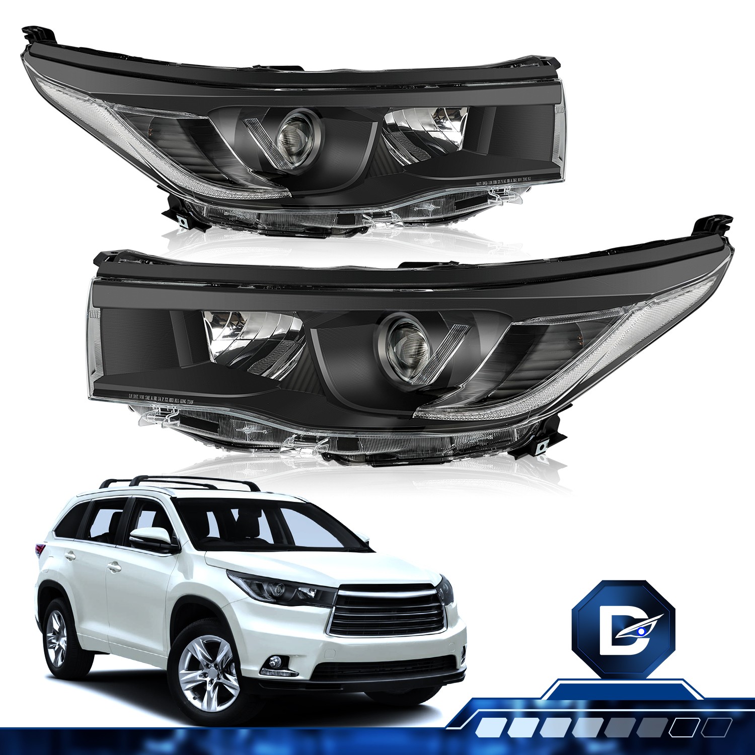 For 2014-2016 Toyota Highlander Black Housing Clear Corner Projector Headlights For 2014-2016 Toyota Highlander Black Housing Clear Corner Projector Headlights