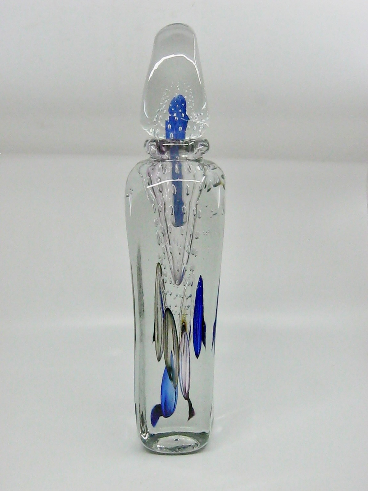 Jean Claude Novaro Blown Art Glass Bottle With Stopper Blue 2008 Signed 16\