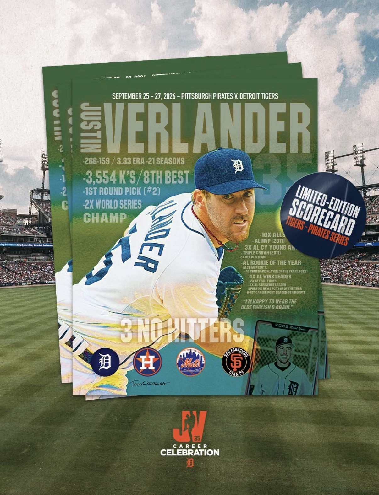 2026 Detroit Tigers Justin Verlander Limited Edition Scorecard 2026 Detroit Tigers Justin Verlander Limited Edition Scorecard