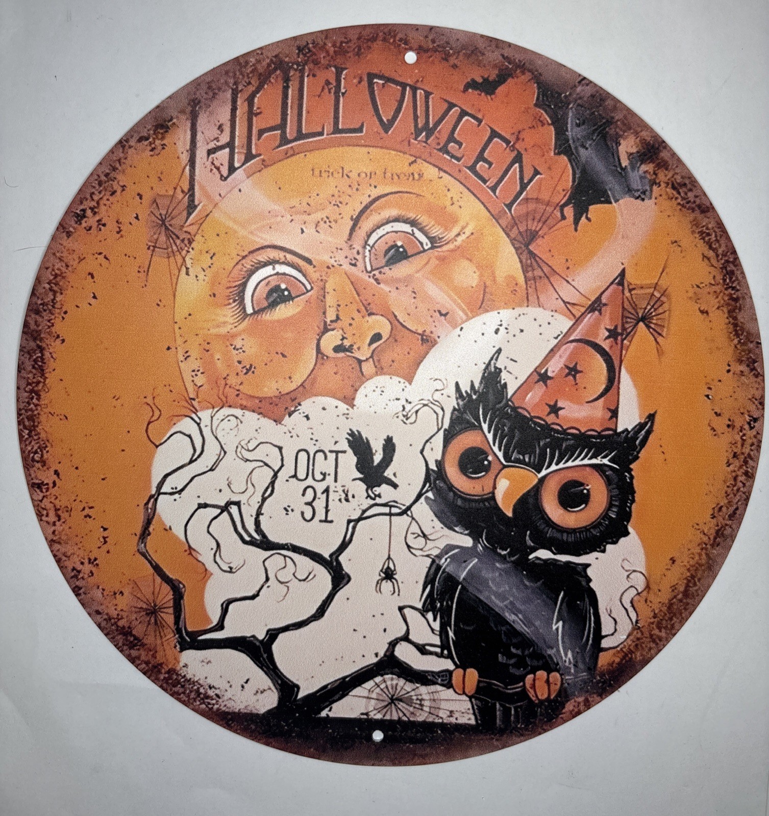 Halloween Anthropomorphic VINTAGE STYLE Moon Owl Metal Sign Wall Decor 8\