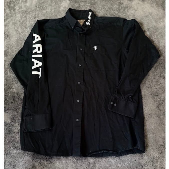 Ariat Mens Western Shirt Black Long Sleeve Logo Embroidery Button Down Size M