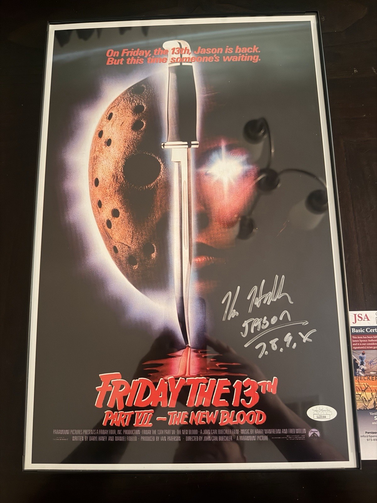 Kane Hodder Signed Friday the 13th Part VII New Blood 11x17 Poster JSA. No Frame