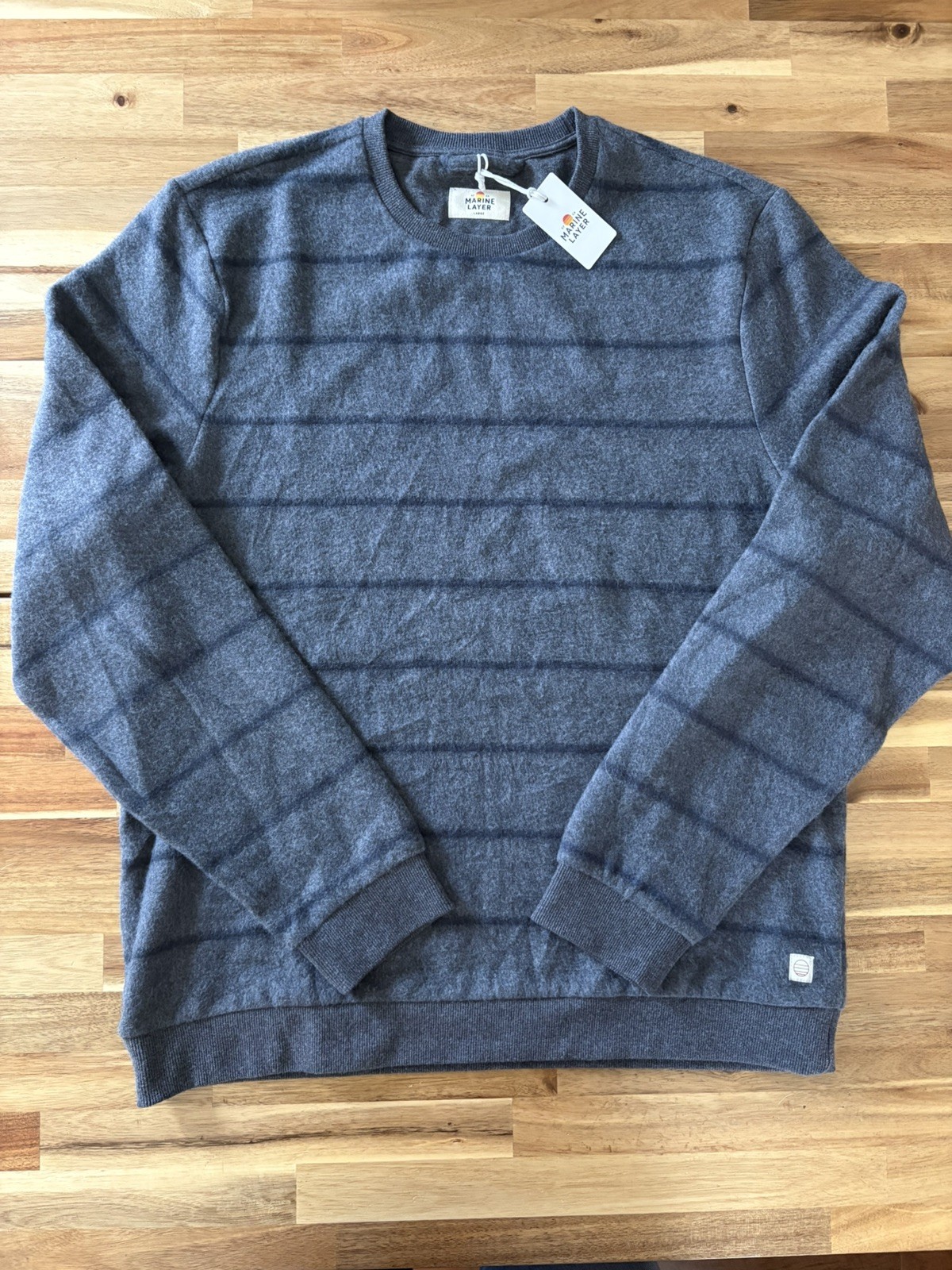 Marine Layer Men’s Fleece Out Sweatshirt Crew Neck Pullover Striped Large NWT