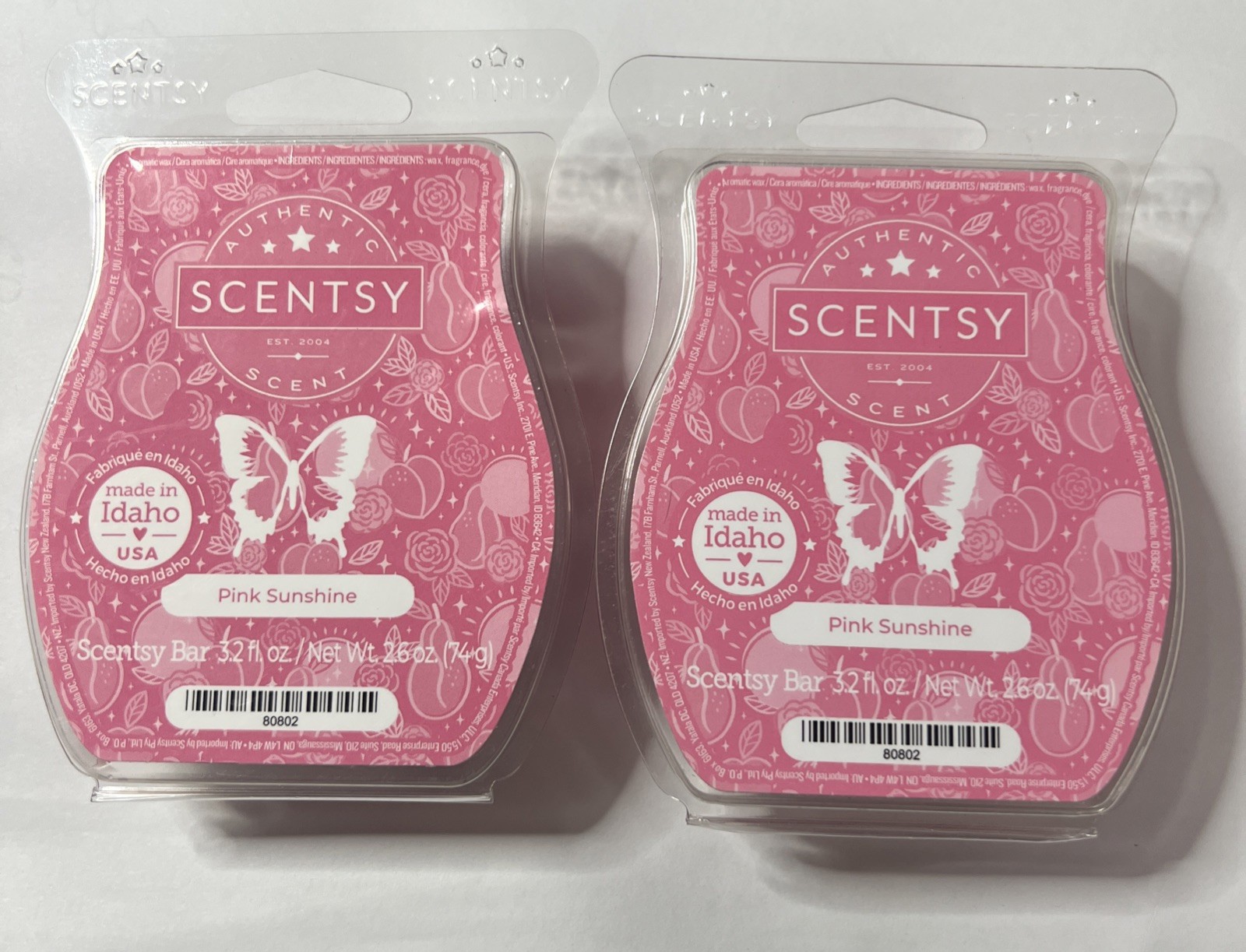 Lot of 2 Scentsy Wax Bars Pink Sunshine 3.2 fl oz Scented Wax Pear Plum Cashmere