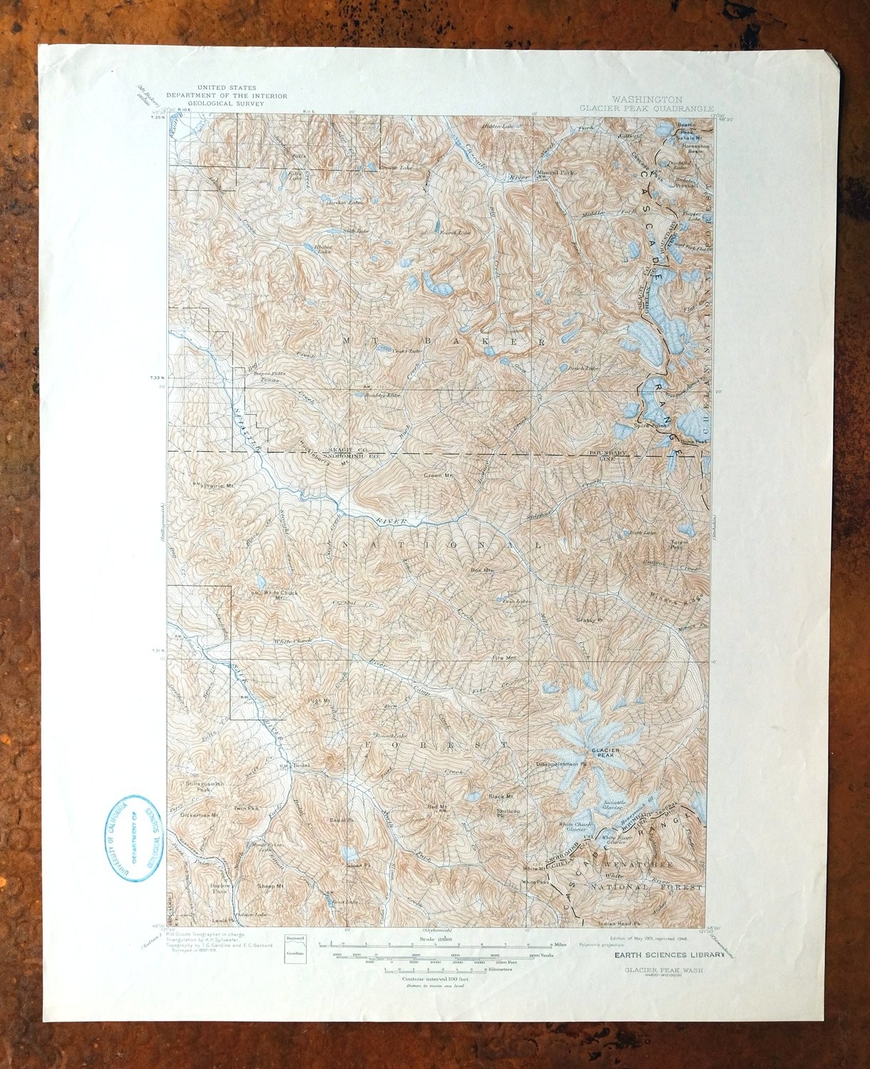 Glacier Peak Suiattle River Washington Vintage USGS Topo Map 1946 Topographic
