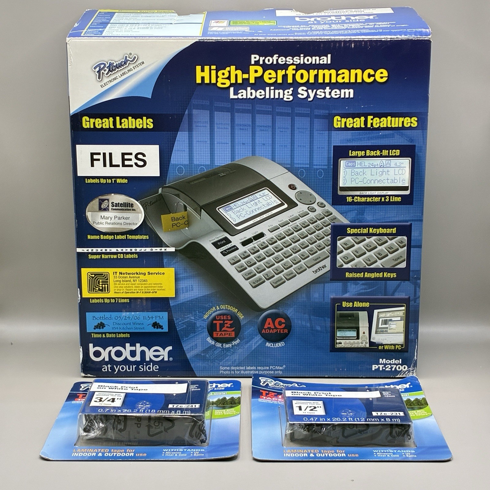 Brother P-Touch PT-2700 Thermal Printer Labeling System + 2 TZ Tape Refills NEW