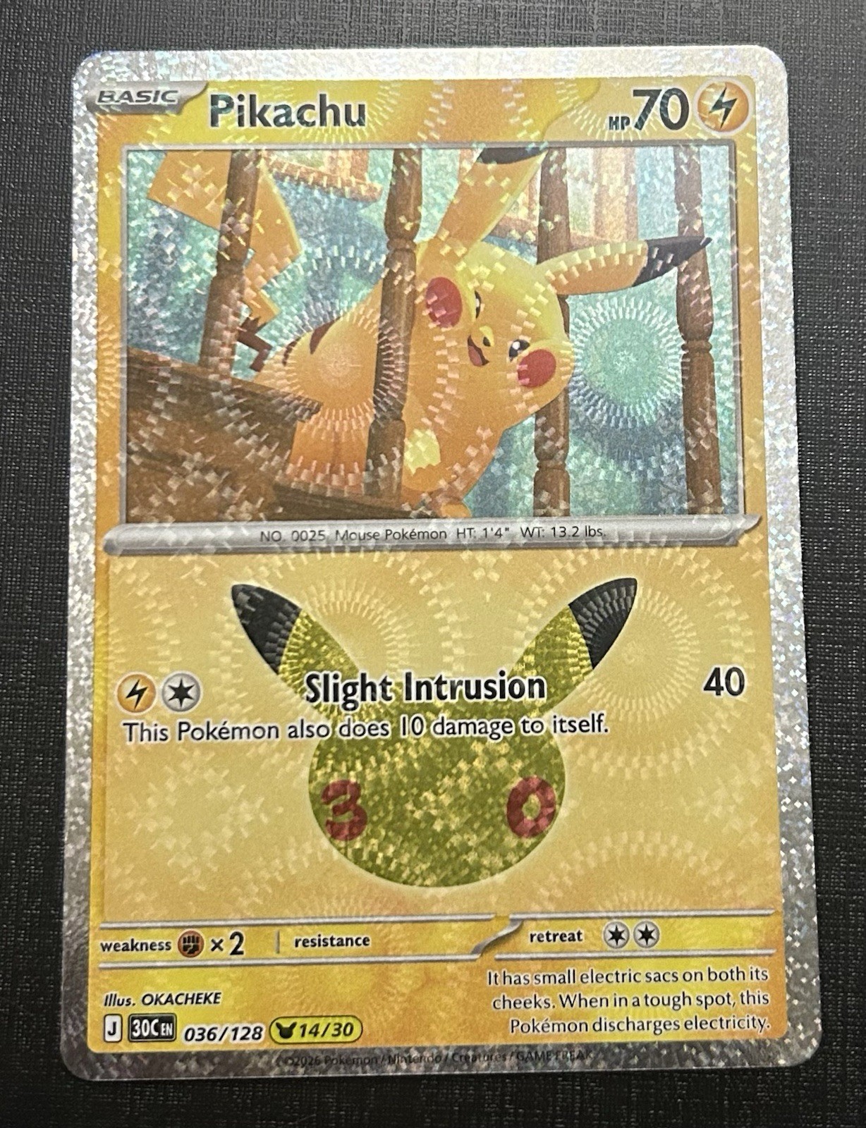 Pikachu 036/128 Me: 30th Celebration Holo