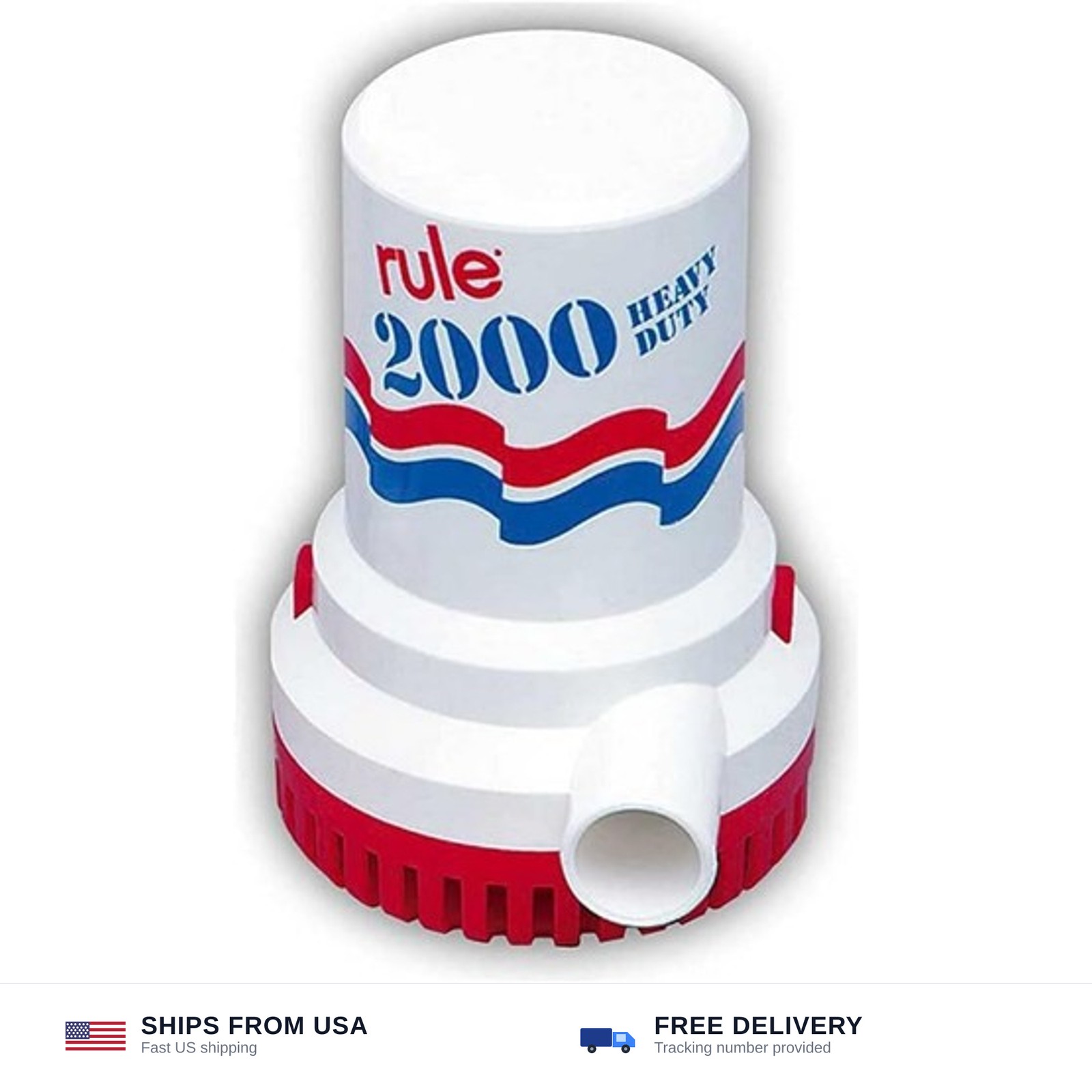 Rule 10-6UL, 2000 GPH Bilge Pump 12V, Submersible, 1-1/8\