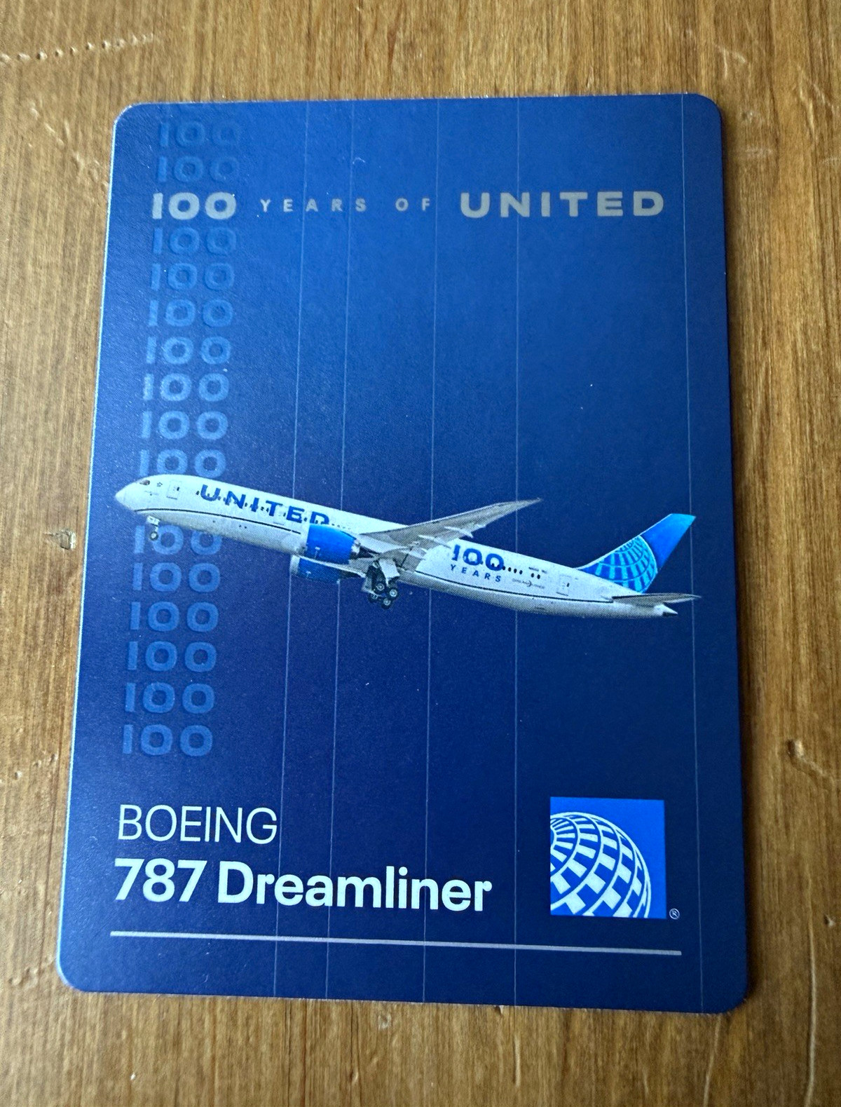 United Airlines 100 Years of United Boeing 787 Dreamliner Aircraft Model Card United Airlines 100 Years of United Boeing 787 Dreamliner Aircraft Model Card