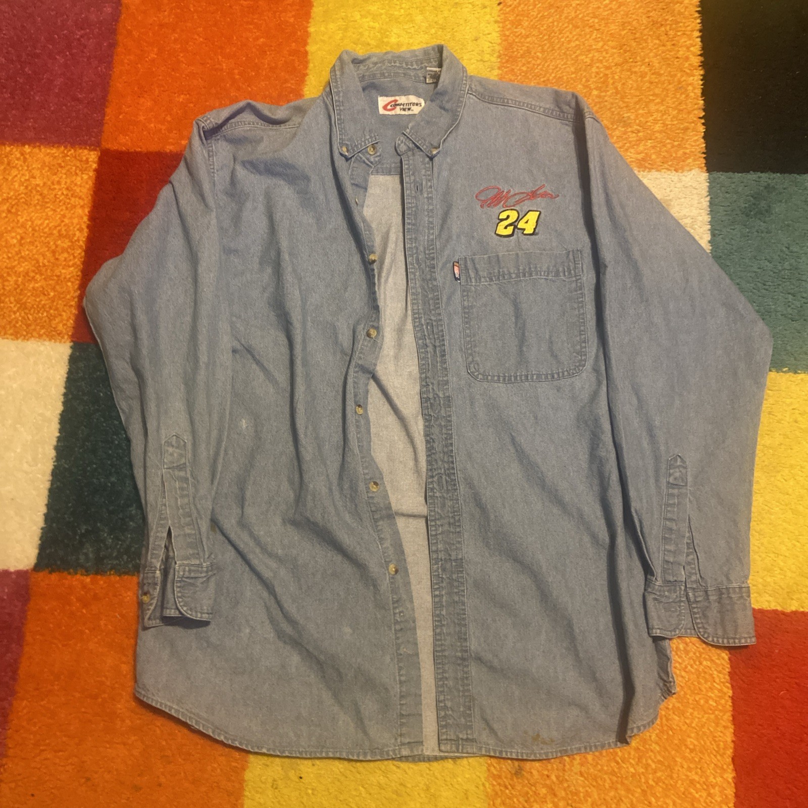 Vintage Jeff Gordon Shirt Mens Large Denim NASCAR DuPont Racing Competitors View Vintage Jeff Gordon Shirt Mens Large Denim NASCAR DuPont Racing Competitors View