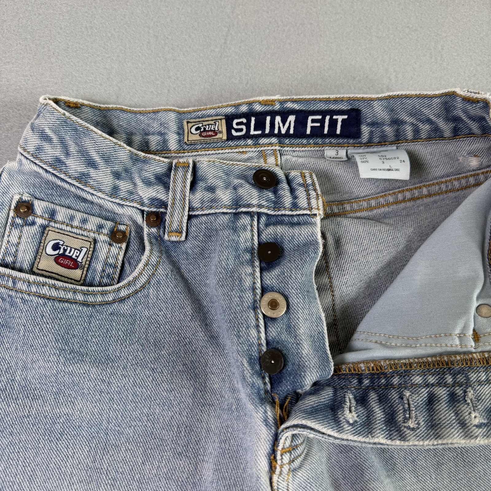 Vintage Cruel Girl Jeans Low Rise Straight Relaxed 90s Y2K Button Fly Sz 3 Long