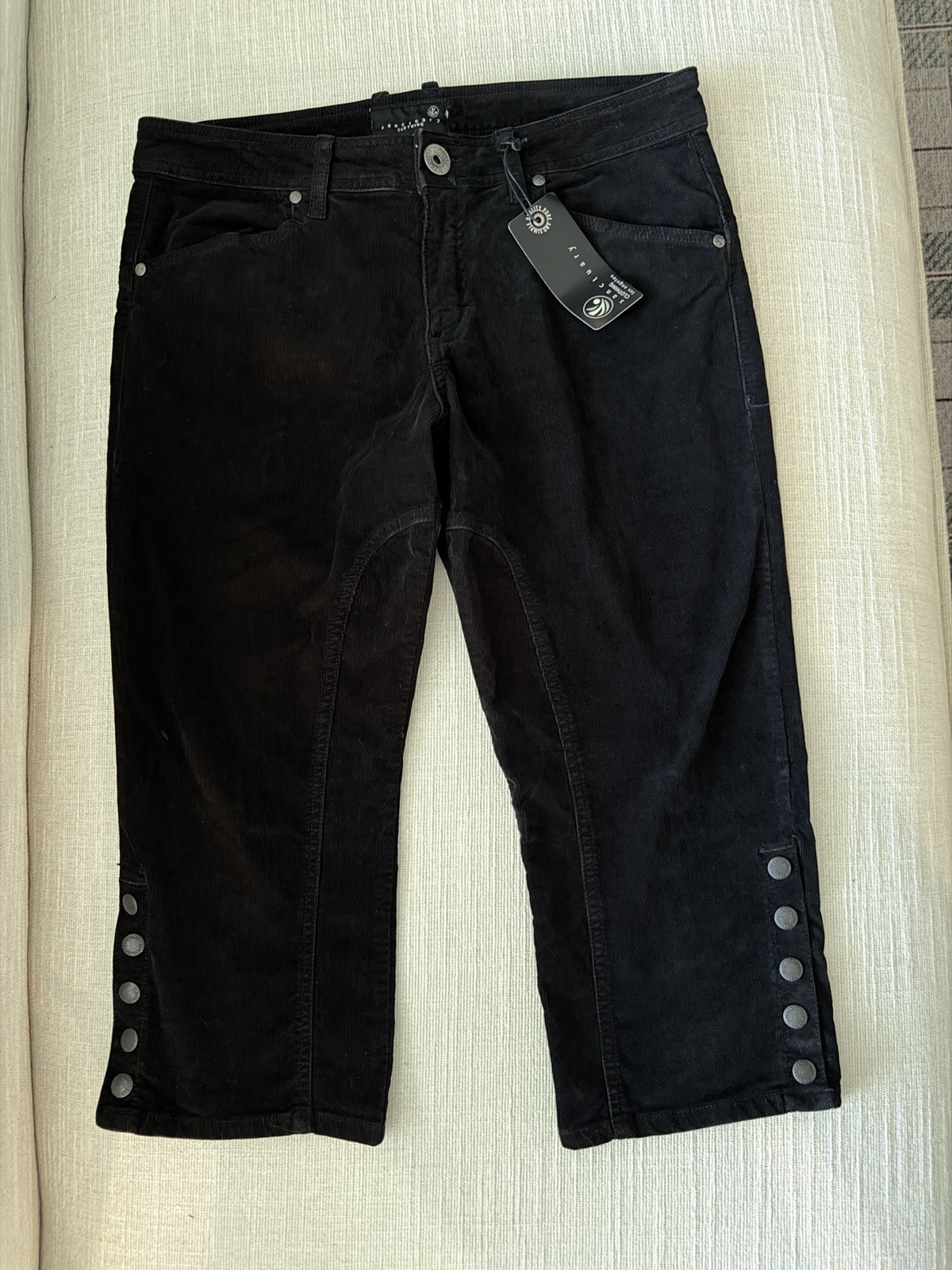 NWT Sanctuary Anthropologie Corduroy Pants Black Side-Buttons Size 29 Women