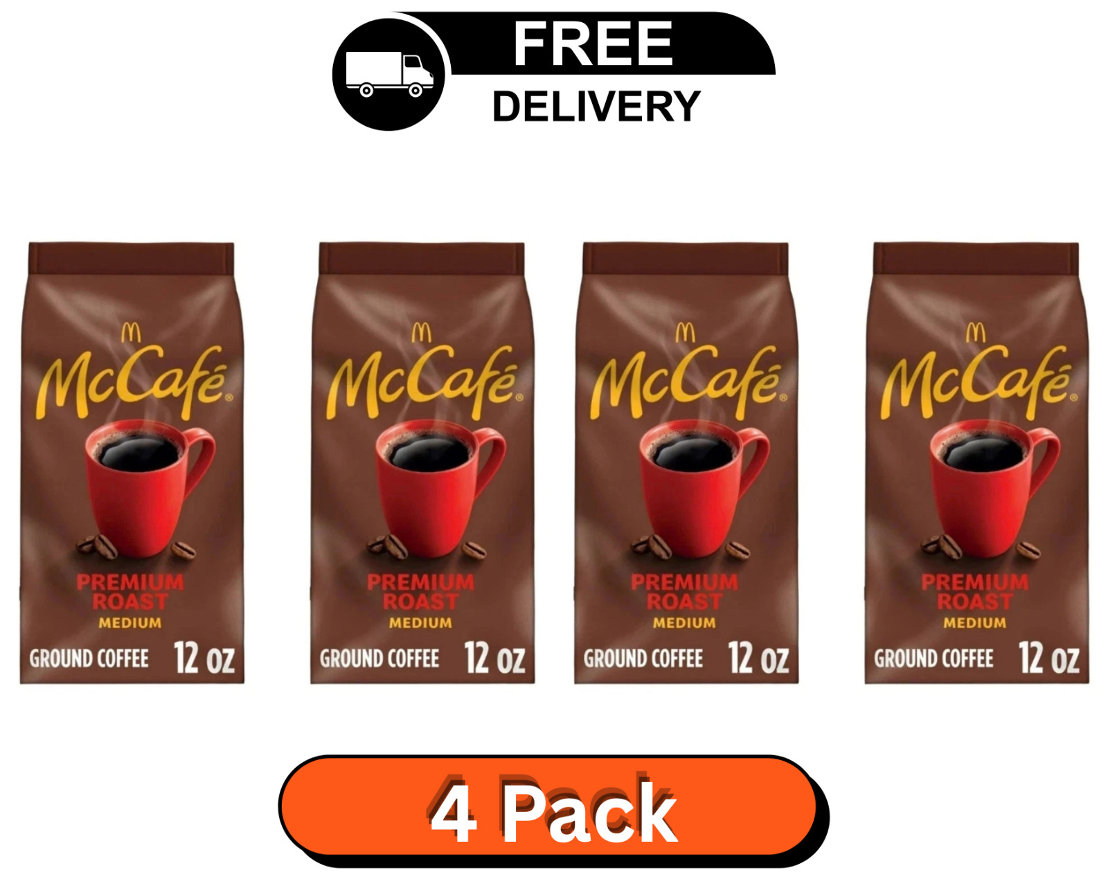 4 Pack - McCafe Premium Roast, Medium Roast, Ground Coffee, 12 oz 4 Pack - McCafe Premium Roast, Medium Roast, Ground Coffee, 12 oz