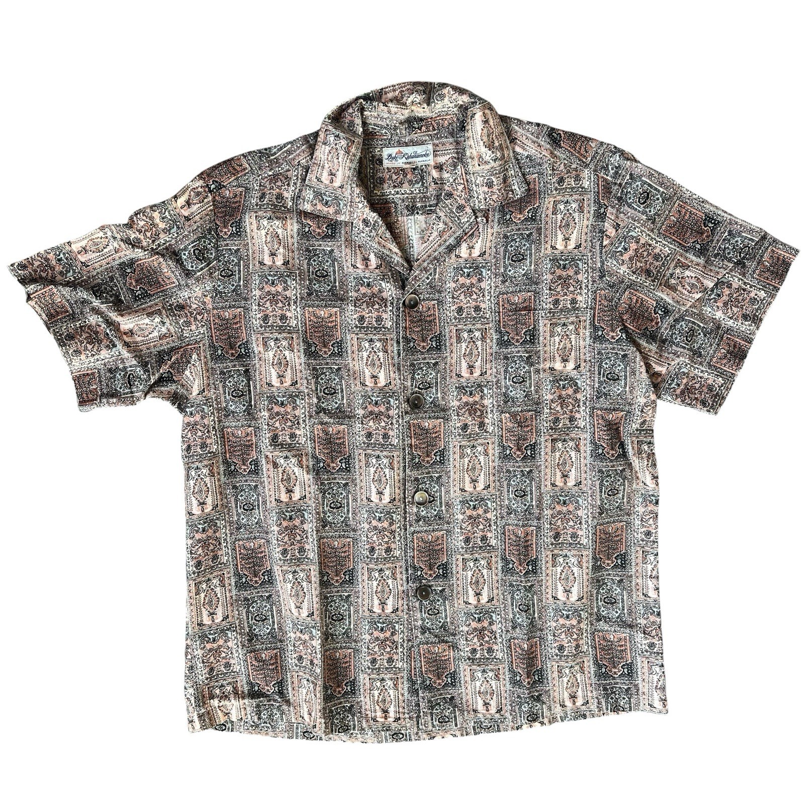 Vintage 1960s Duke Kahanamoku by Kahala Rayon Loop Collar Shirt - Made in Hawaii