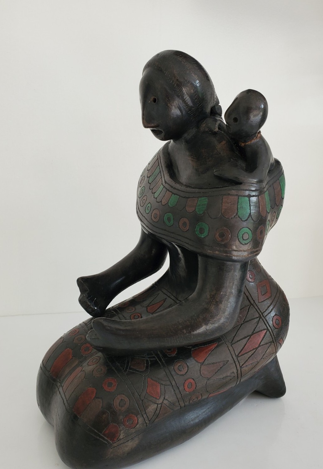MCM Manuel Felguerez Style Woman & Child Black Pottery Sculpture AS IS 16\