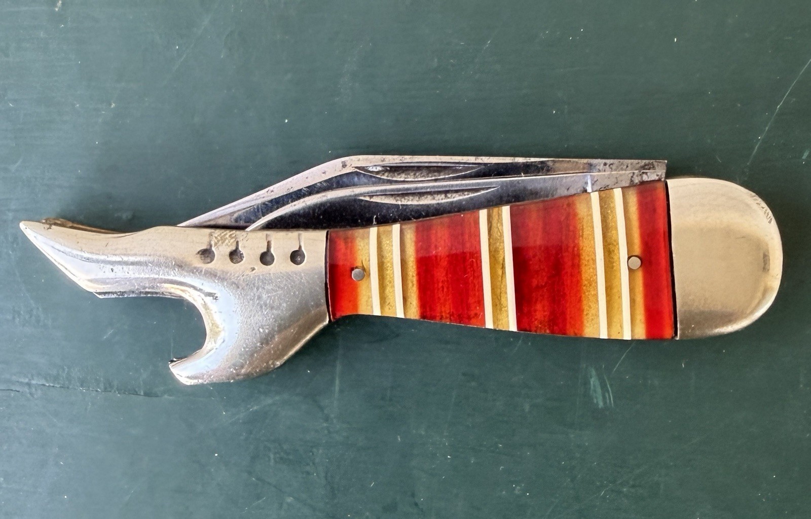 Antique Cattaraugus Striped Celluloid Figural Lady Leg Boot Pocket Knife 22044
