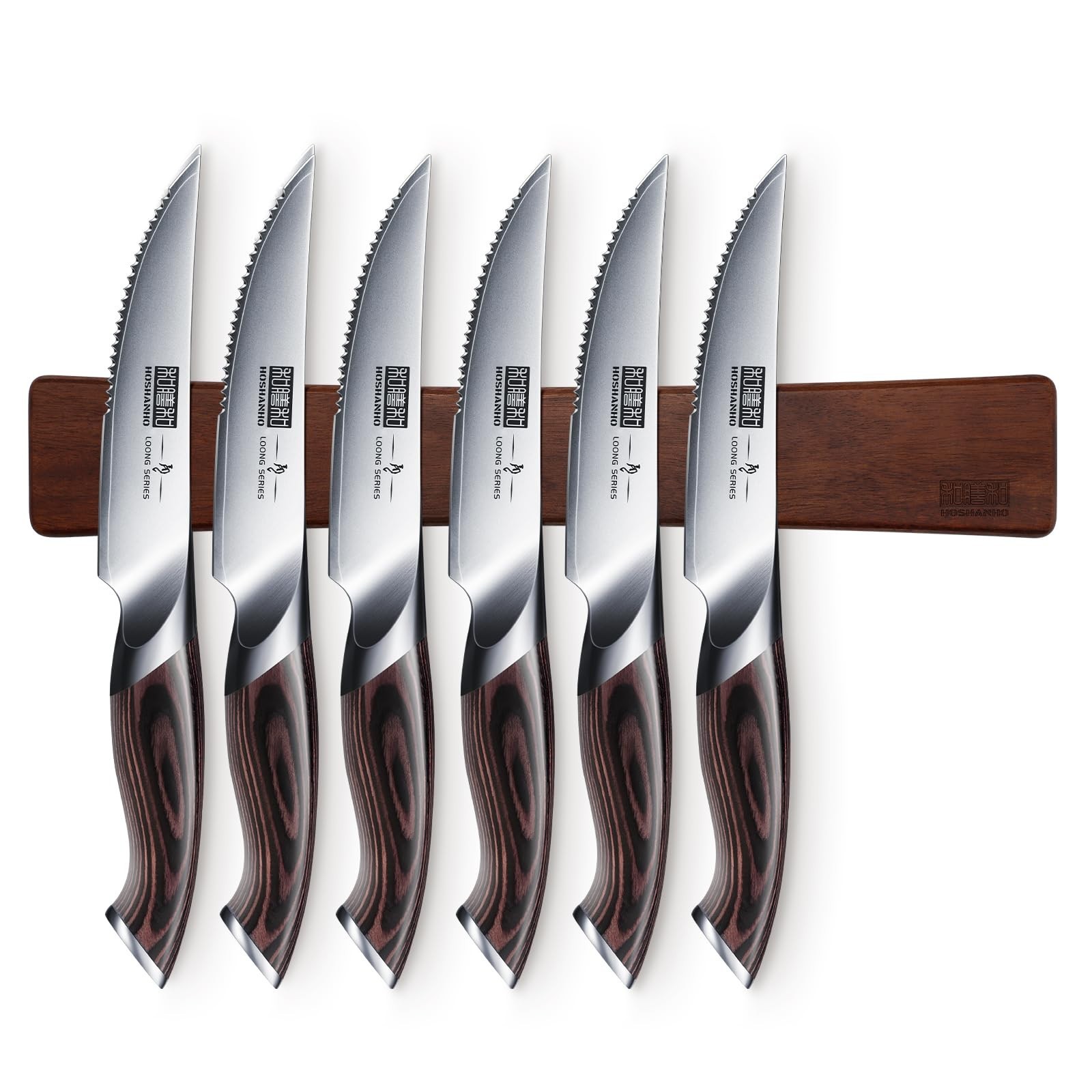 HOSHANHO 4.5in Steak Knives Set of 6 Serrated Steak Knife with Magnetic Strips